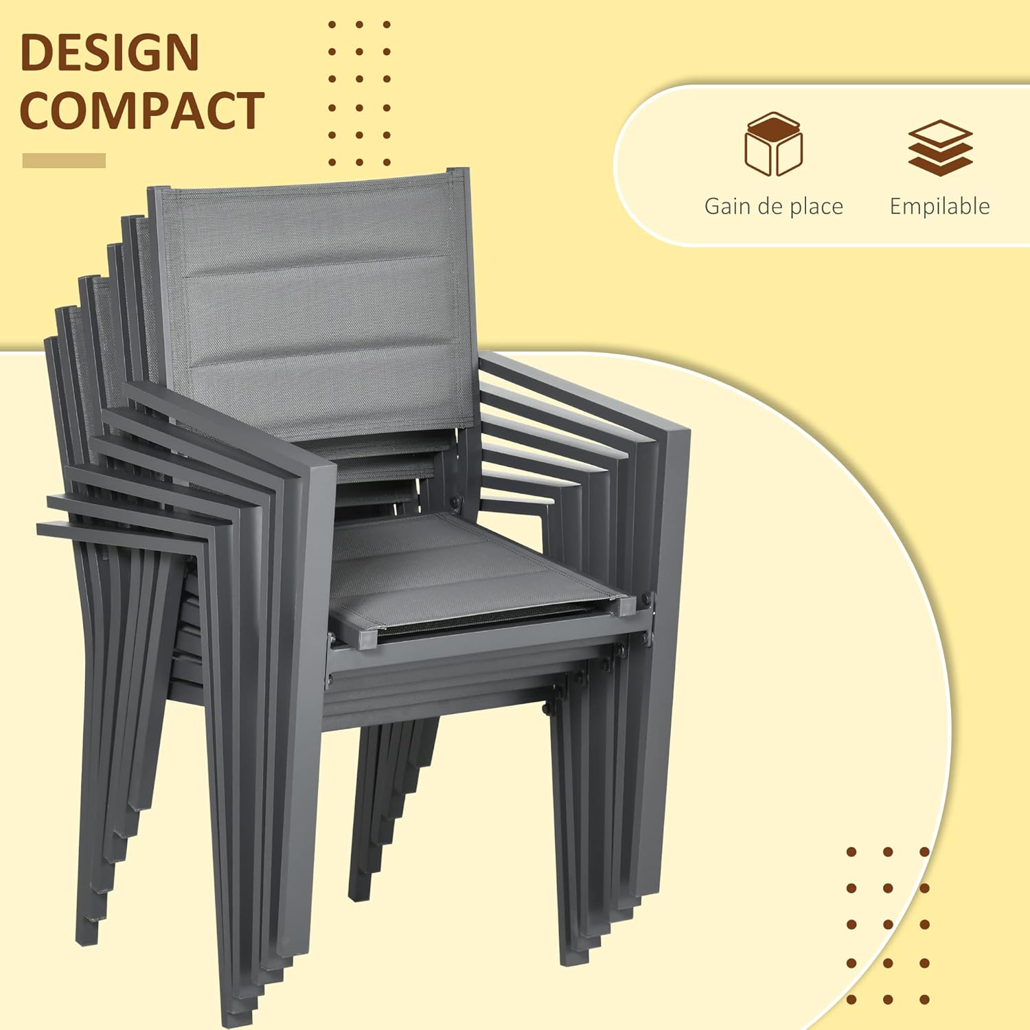 Outsunny - Salon de jardin aluminium extensible 90-180cm, 6 chaises empilables