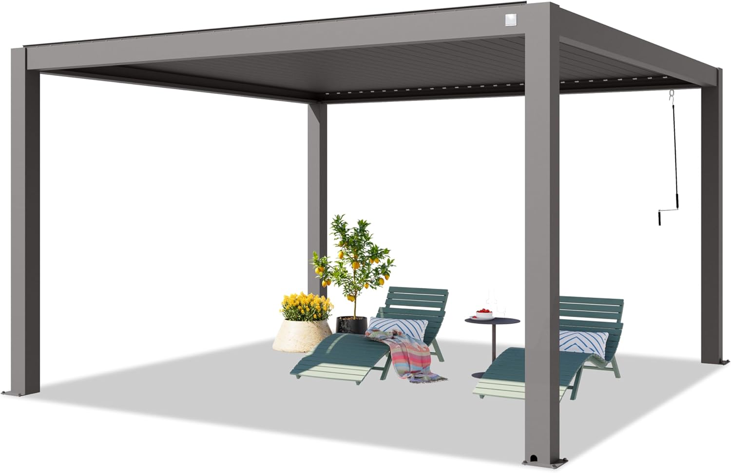 PRIMEYARD - Pergola aluminium, lames orientables, 4x4 m, gris