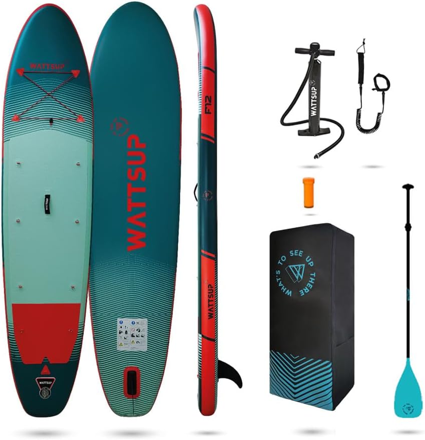 Wattsup - Sup Stand Up Paddle Gonflable - Gamme First - Dropstitch - Pack Complet : Pagaie Leash Pompe Sac de Transport