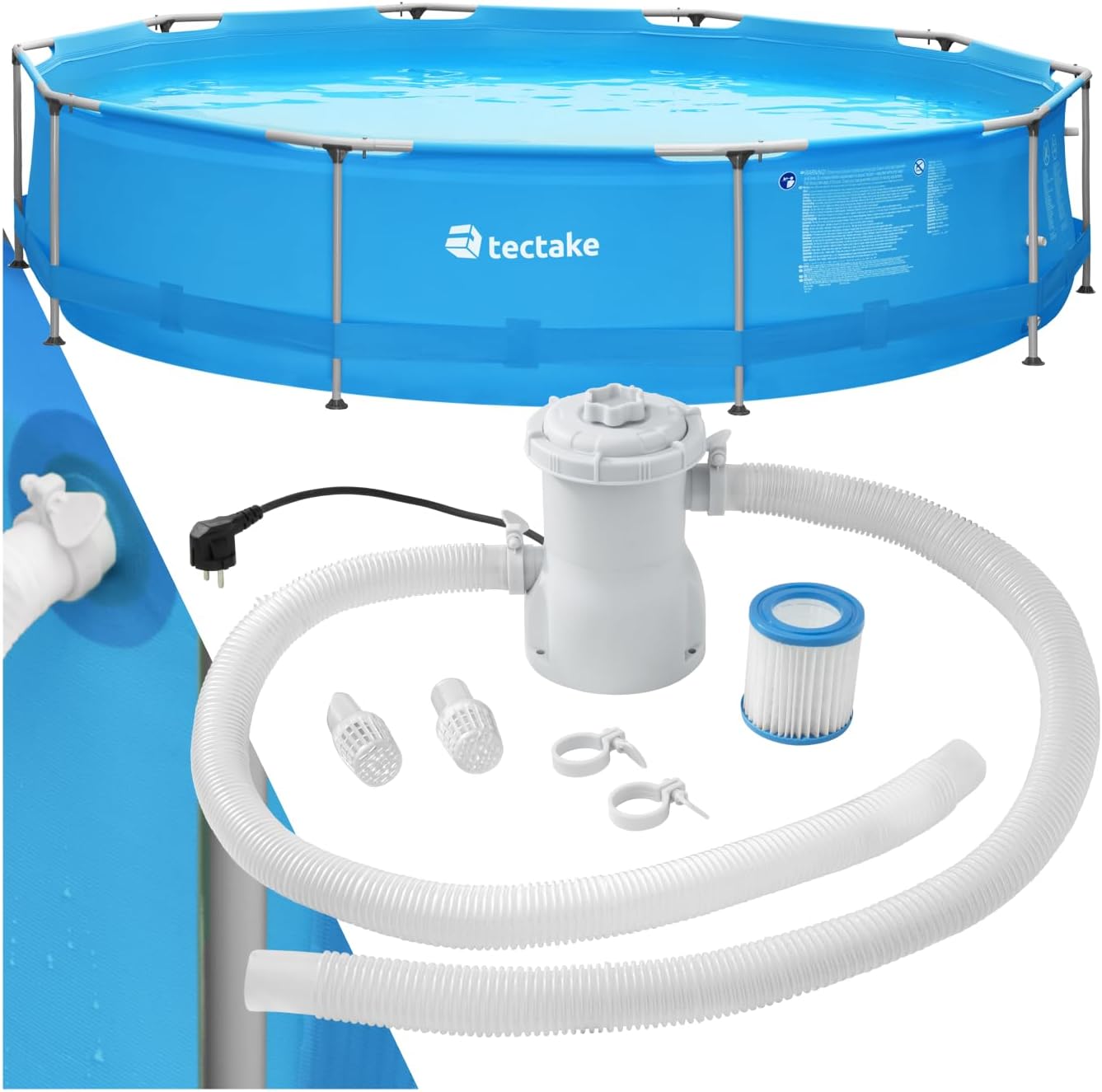 tectake® Piscine Tubulaire Ronde Piscine Hors Sol Ø360 x 76 cm Bleu, Structure en Acier, PVC Résistant aux UV & à la déchirure, avec Pompe Piscine à Filtre, Montage & démontage Facile