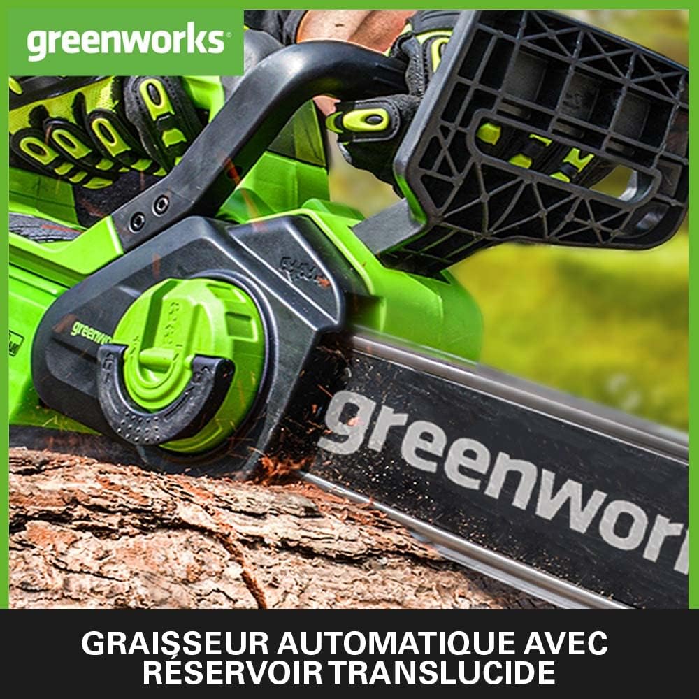 Greenworks G40CS30IIK2 Tronçonneuse à Batterie, Longueur du Guide-Chaîne de 12 Pouces (30cm), Vitesse de la Chaîne de 4,2 m/s, Poids de 2.6kg,Batterie 40V 2Ah et Chargeur, Garantie 3 Ans