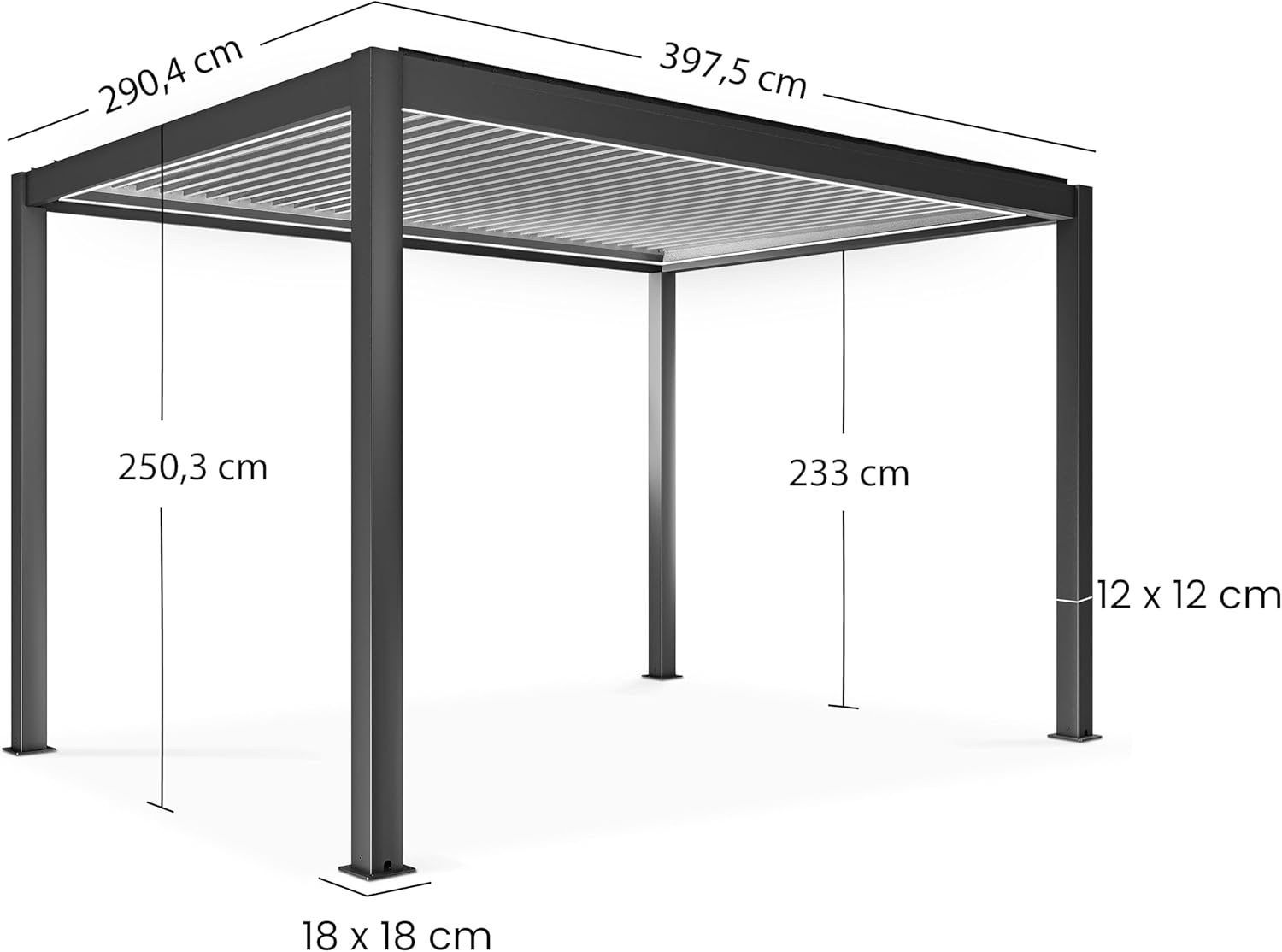 Oviala - Pergola bioclimatique motorisée éclairage - 3x4 m - Blanc