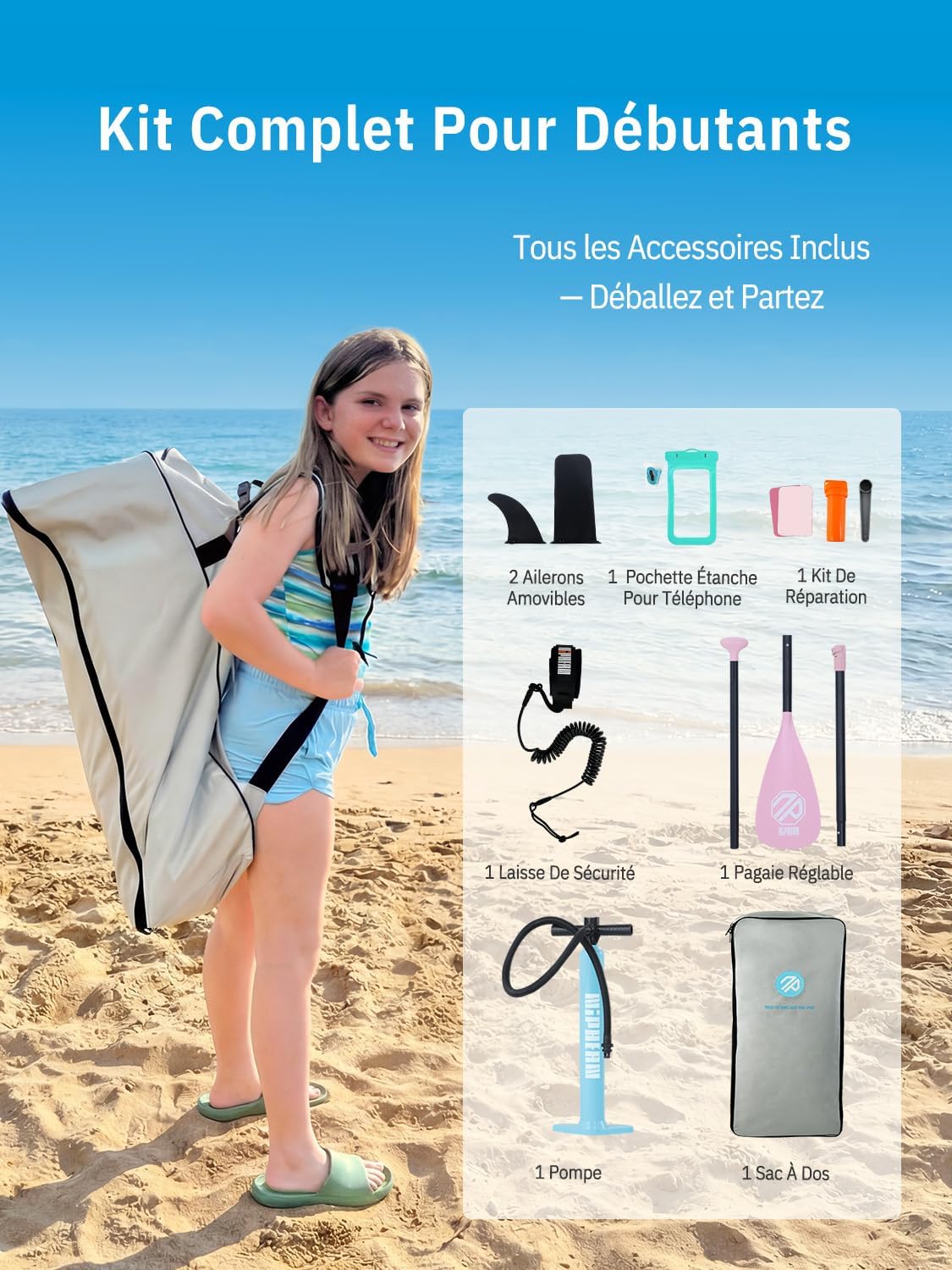 Niphean Paddle Gonflable Adulte avec Tous Les Accessoires, 320cm Planches de Stand Up Paddle Gonflables pour Tous Les Niveaux, Sup avec Capacité 200 kg pour 2 Personnes, Paddle Gonflable avec Siège