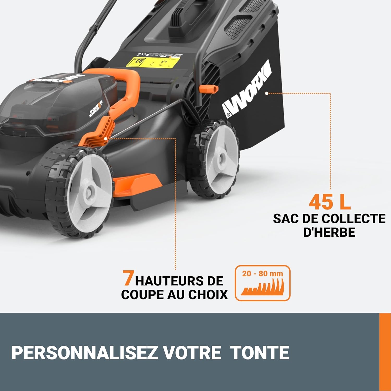 Worx - tondeuse sans fil série 40V - 40cm - 2x4Ah, silencieuse - WG743E