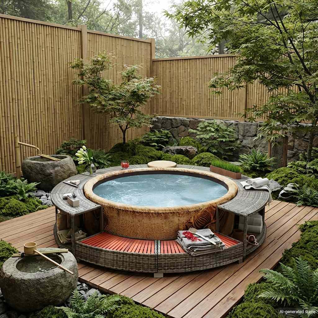 vidaXL - Cadre de Bain à Remous - Résine tressée - Résistant aux intempéries, marche d'entrée, enceinte de spa