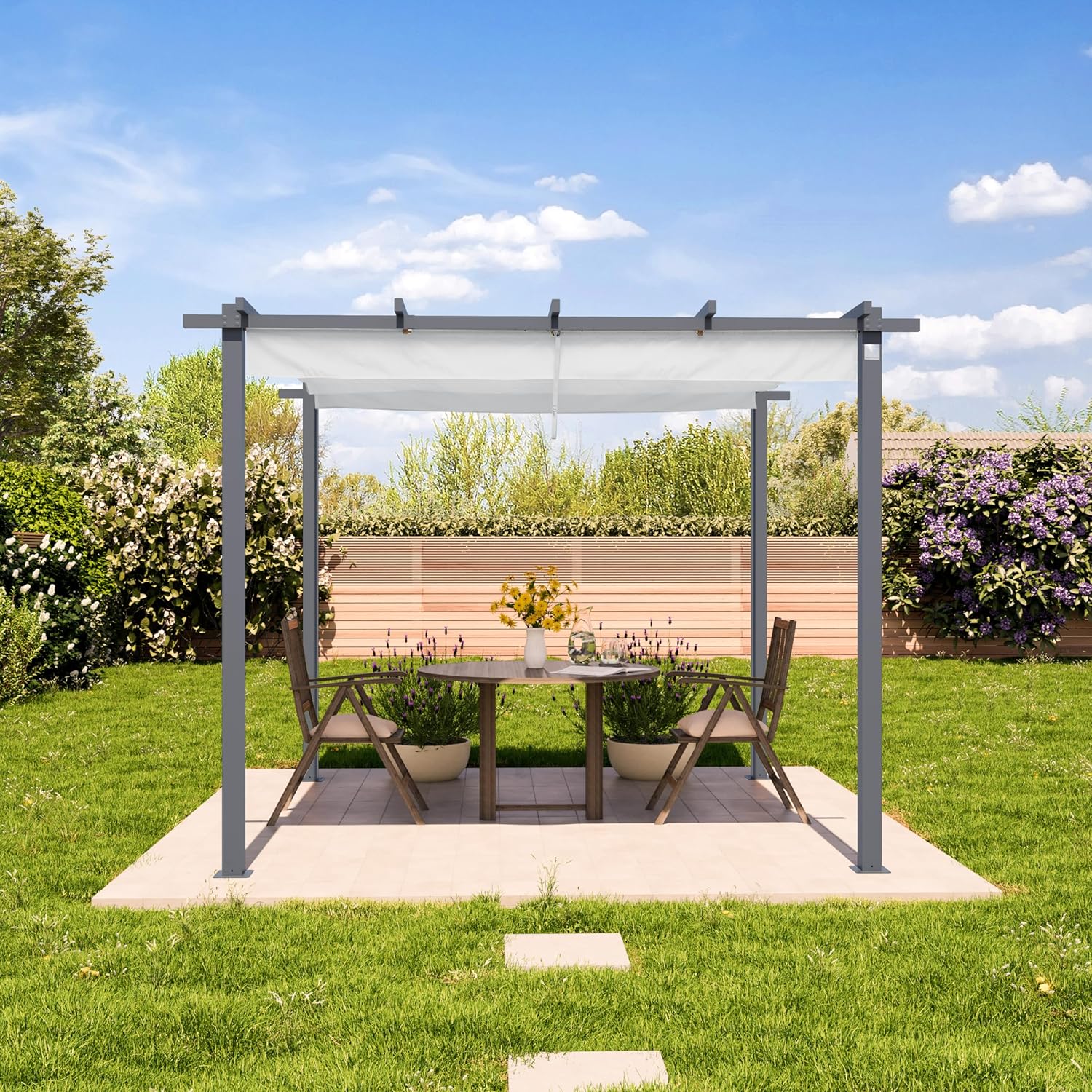 Primeyard - Pergola pavillon rétractable 3x3 m acier gris