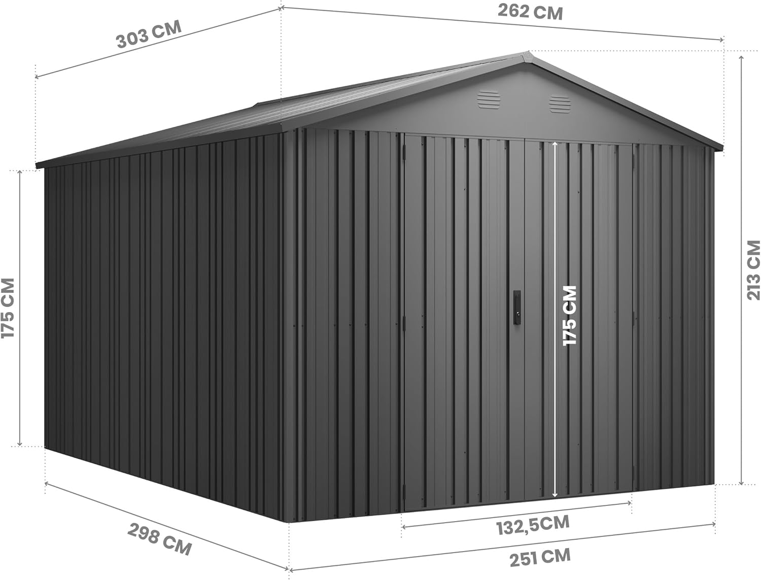 Hoggar - abri métal Pioneer - 262x303x213cm - portes renforcées, serrure clé, piliers en V, plafond robuste Y90
