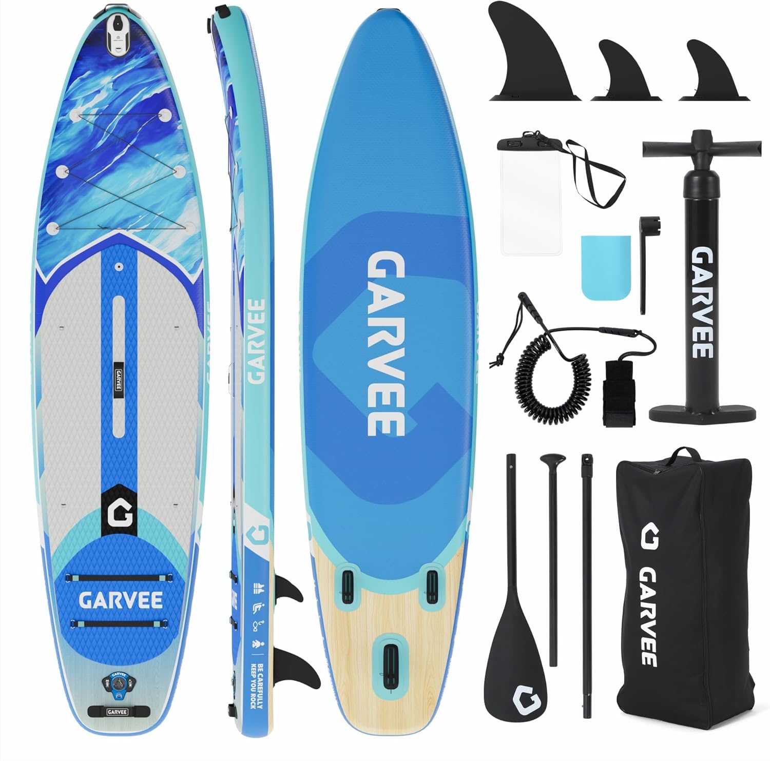 Garvee Sup Gonflable 10'6'' (323x81x15cm) – Large et Stable, Surface antidérapante EVA – Capacité 200 kg – 3 ailerons – Accessoires Inclus – Taille : 323 * 81 * 15