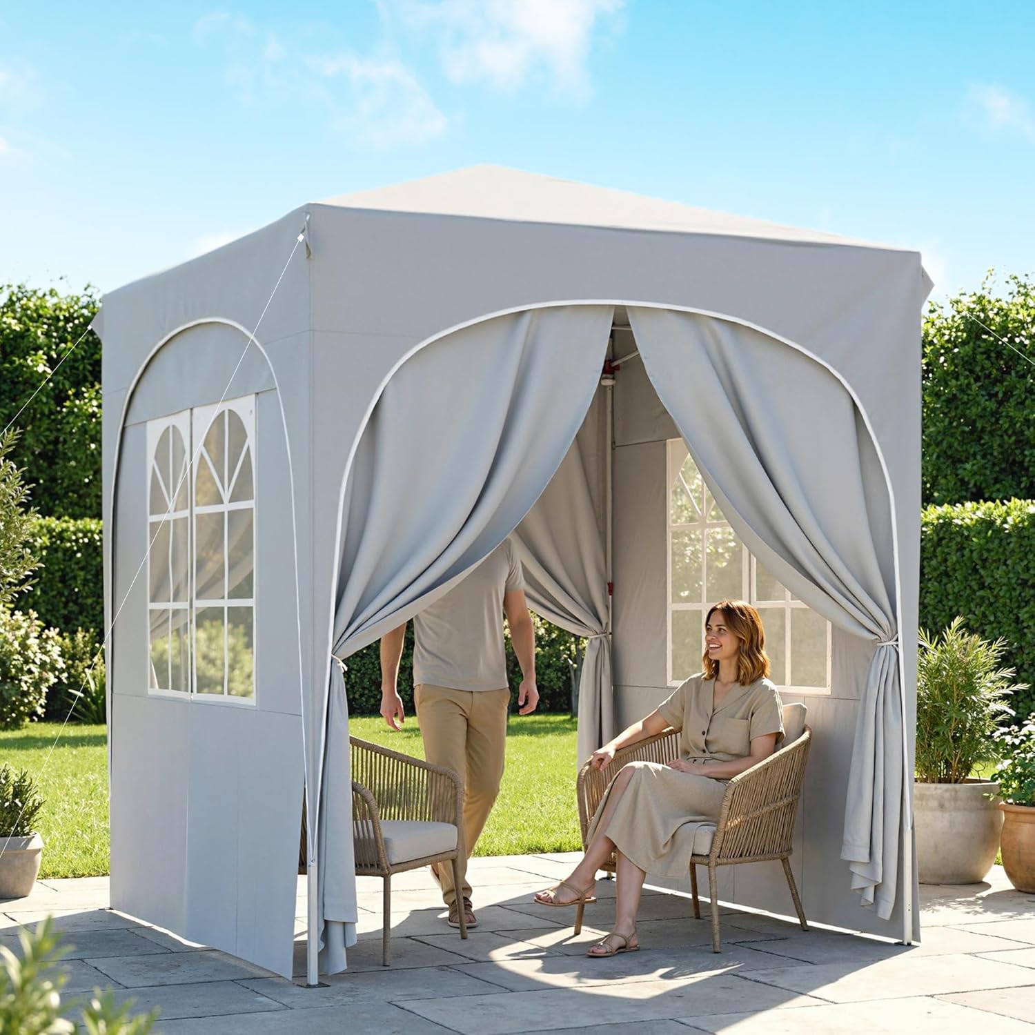 Outsunny - tonnelle pop up - 2x2 m - réglable UV50+ 4 parois, gris clair