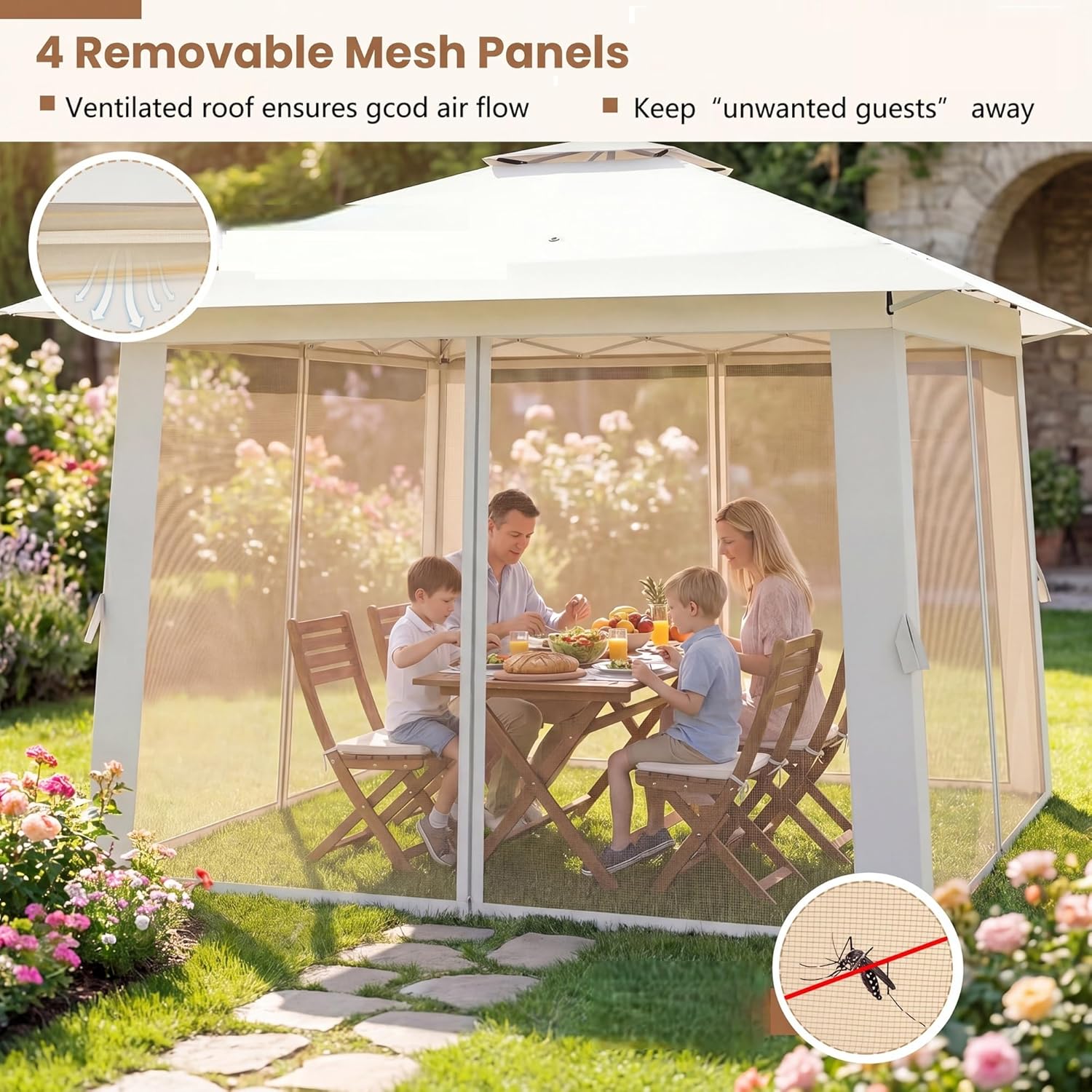 RELAX4LIFE - Tonnelle pliante 4x4 m - moustiquaire, tissu anti-UV