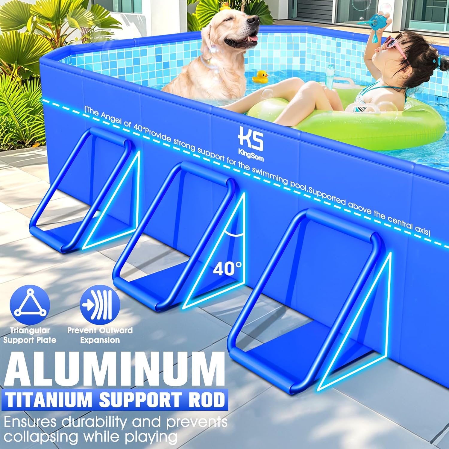 KingSom - Piscine Tubulaire Metal Frame - 229x127x51 cm - rectangulaire, surdimensionnée, pliable, facile à ranger