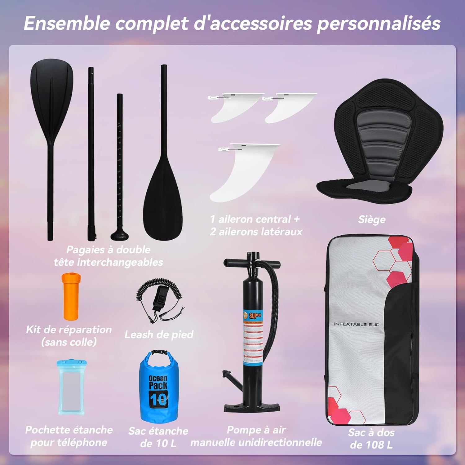 YU YUSING - Paddle Gonflable Série Adulte - 320/335cm - 2 places, siège kayak, pagaie alu, support caméra, pompe, 150kg