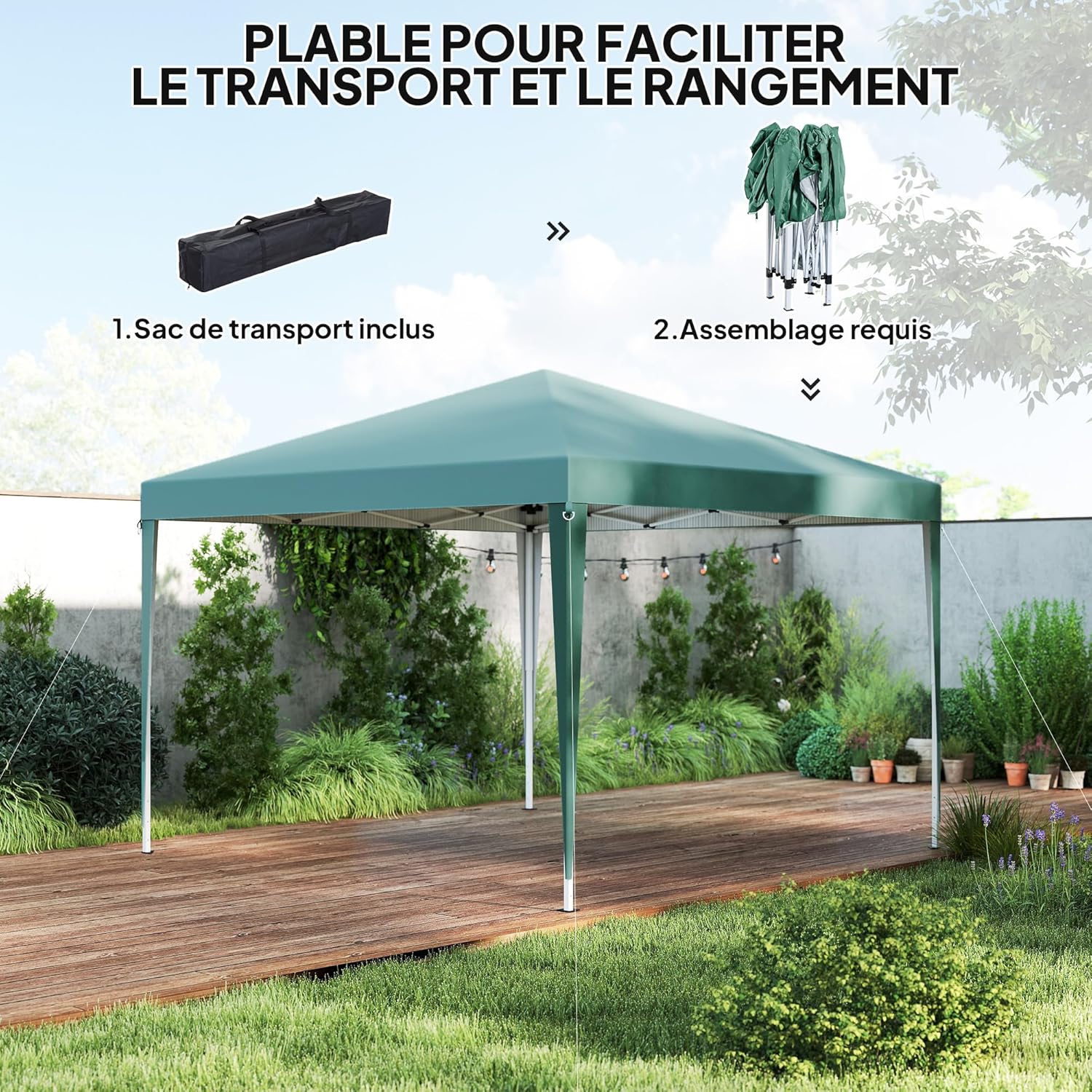 Outsunny - tonnelle pliante 3x3m - anti-UV, sac de transport, acier, vert