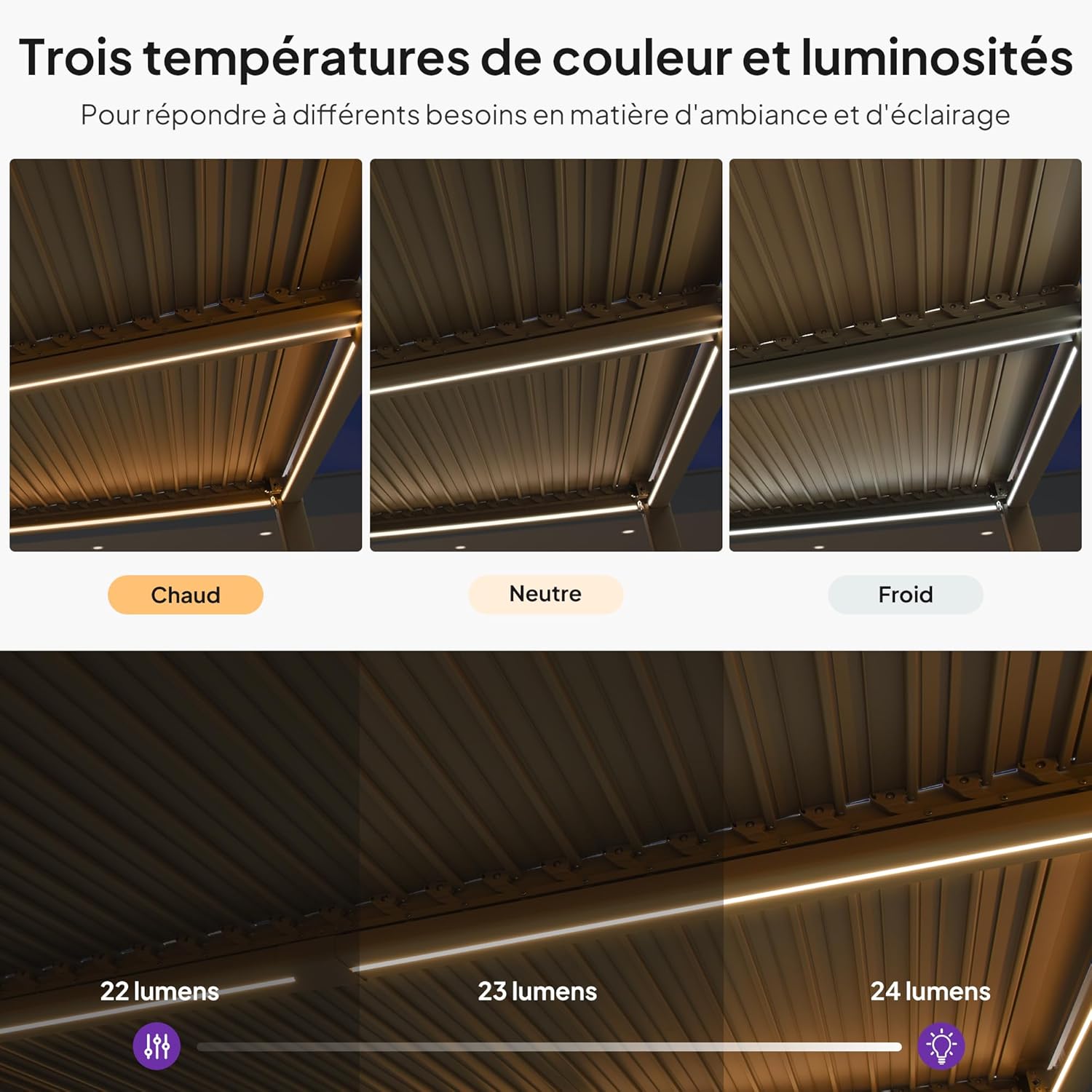PURPLE LEAF - pergola bioclimatique LED - 3x4,25m - aluminium, lames orientables, anti-UV, sans entretien