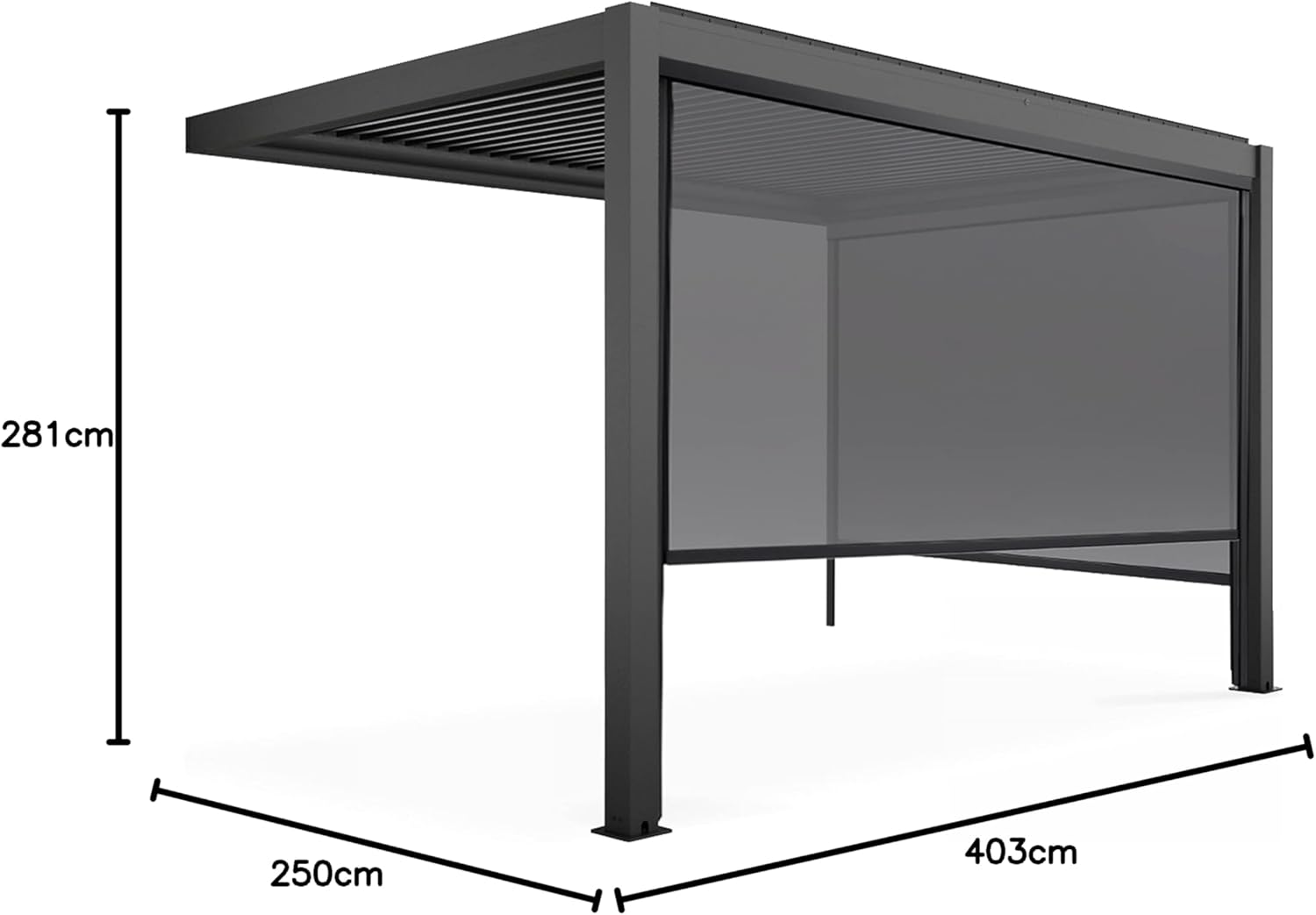 Oviala - Pergola bioclimatique adossée série Grise - 3x4m - avec 2 stores