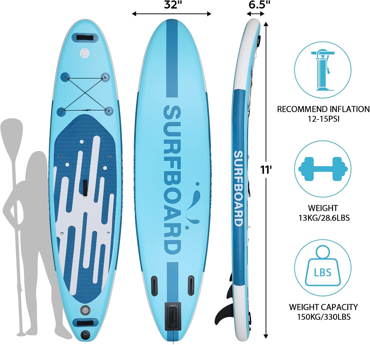 YU YUSING - Paddle gonflable adulte - 320/335cm - 2 places, siège kayak, pagaie alu, support caméra, jusqu'à 150kg