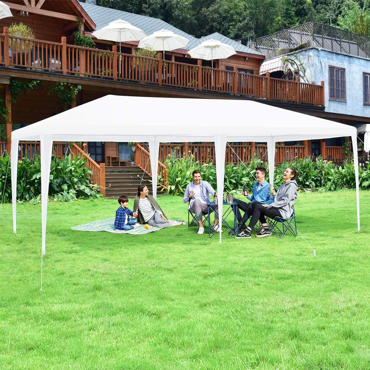COSTWAY - Tonnelle de Jardin 3x6m avec 4 Murs Amovibles et Fenêtre - Piquets solides, Sac inclus, idéale fêtes et BBQ - 