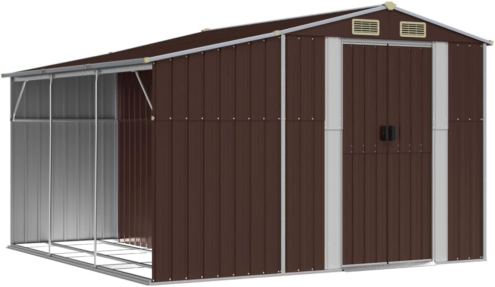vidaXL Abri de Jardin, Cabane à Outils avec Poignées, Remise à Outils avec Toit Inclinable, Abri de Rangement Terrasse, Marron 277x279x179 cm Acier Galvanisé