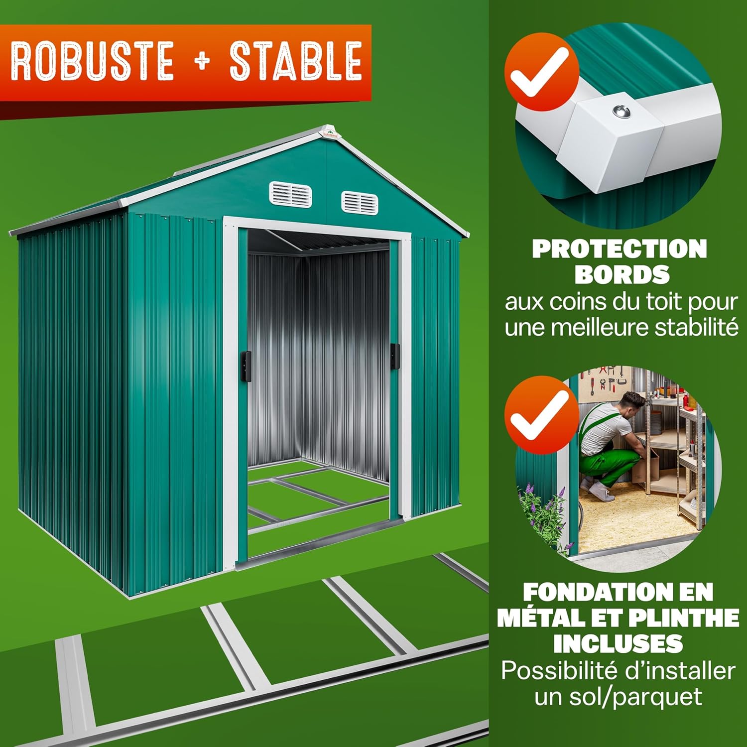 GARDEBRUK - Abri de Jardin XL 2m², 200x135x190cm, porte coulissante, vert