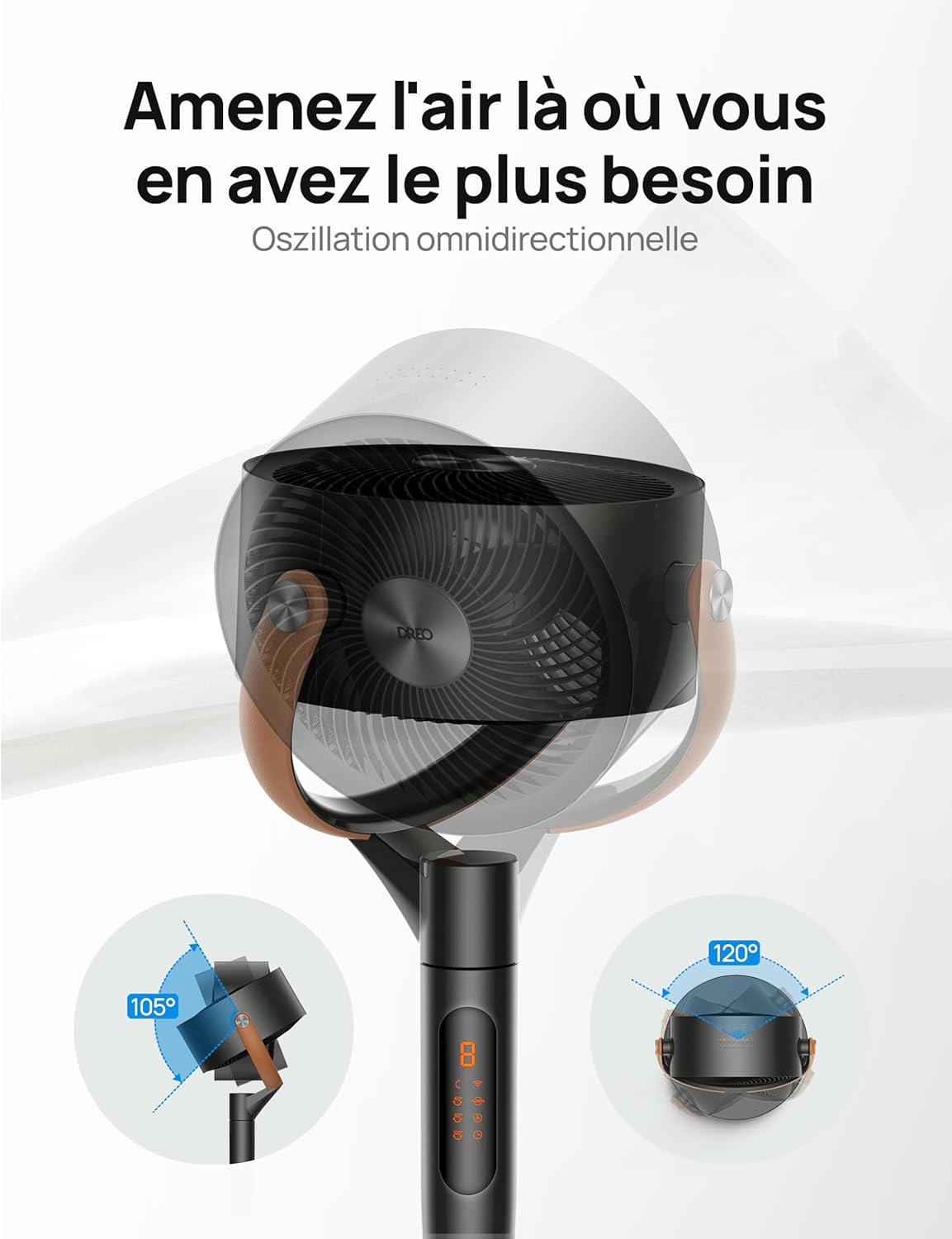 DREO - Smart Ventilateur sur Pied - Silencieux 25dB, 8 vitesses, Alexa, portée 30m