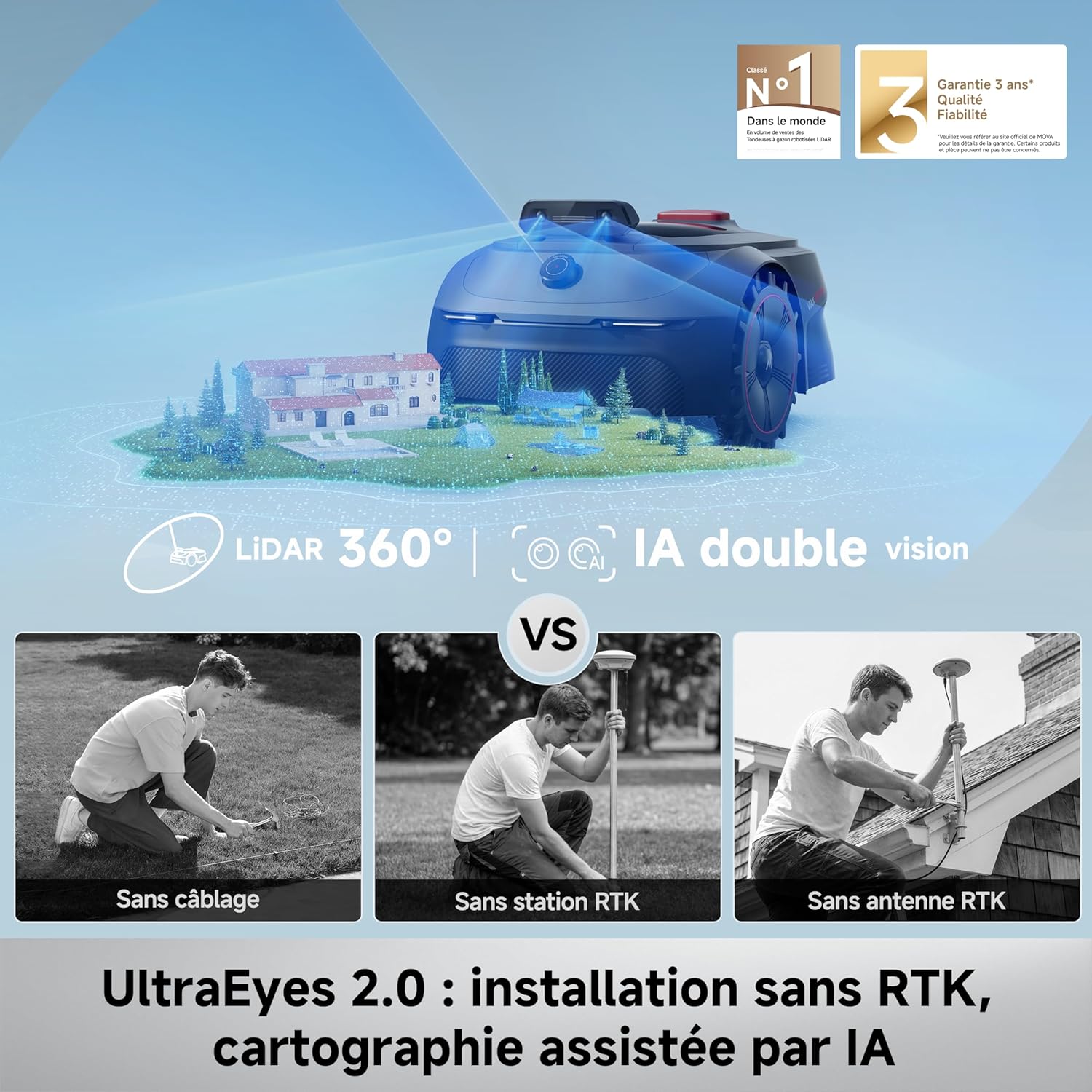 MOVA - ViAX 500 - robot tondeuse 500m² - IA LiDAR, évitement obstacles, ViAX500