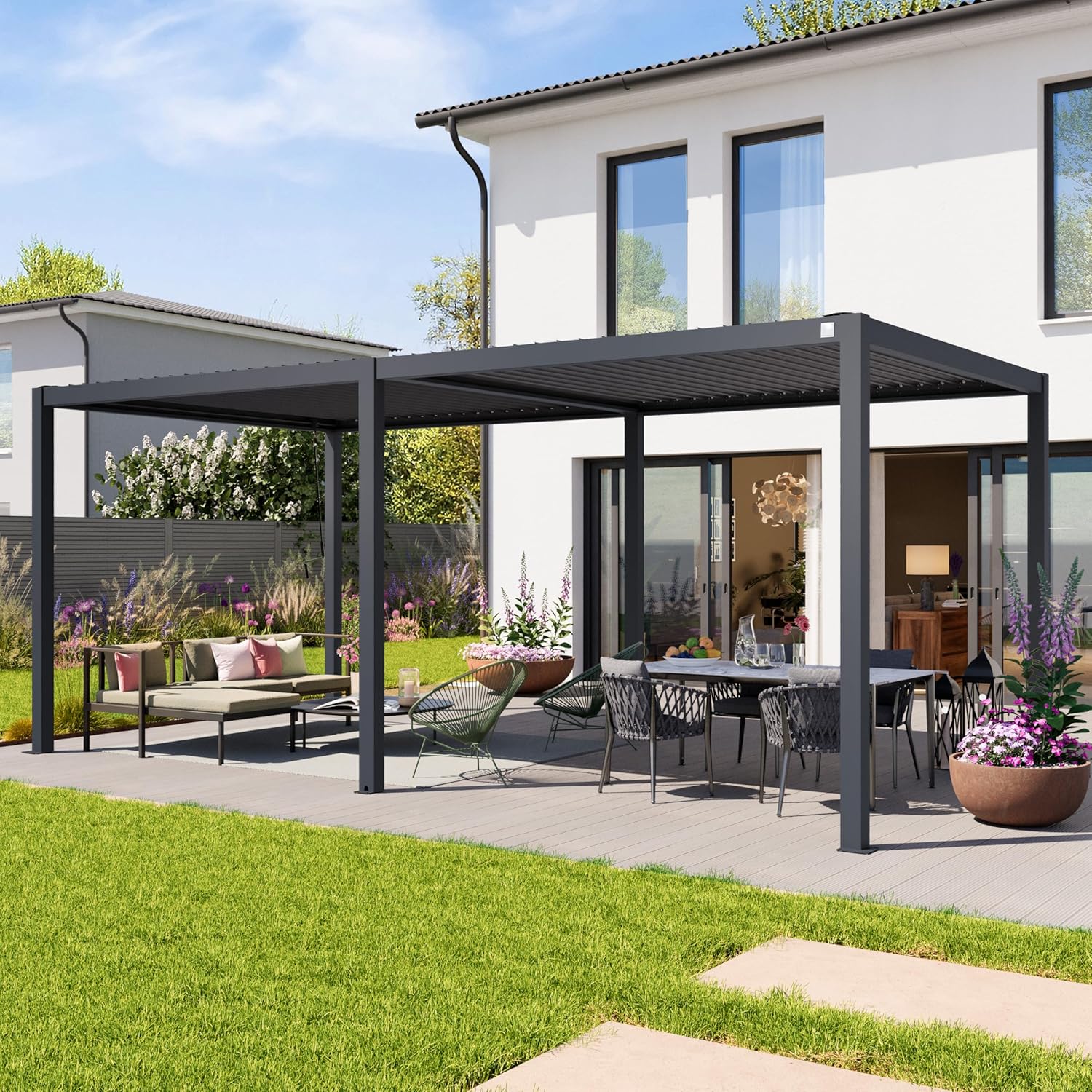 PRIMEYARD - Pergola série acier/aluminium - 3x6 m - lames orientables