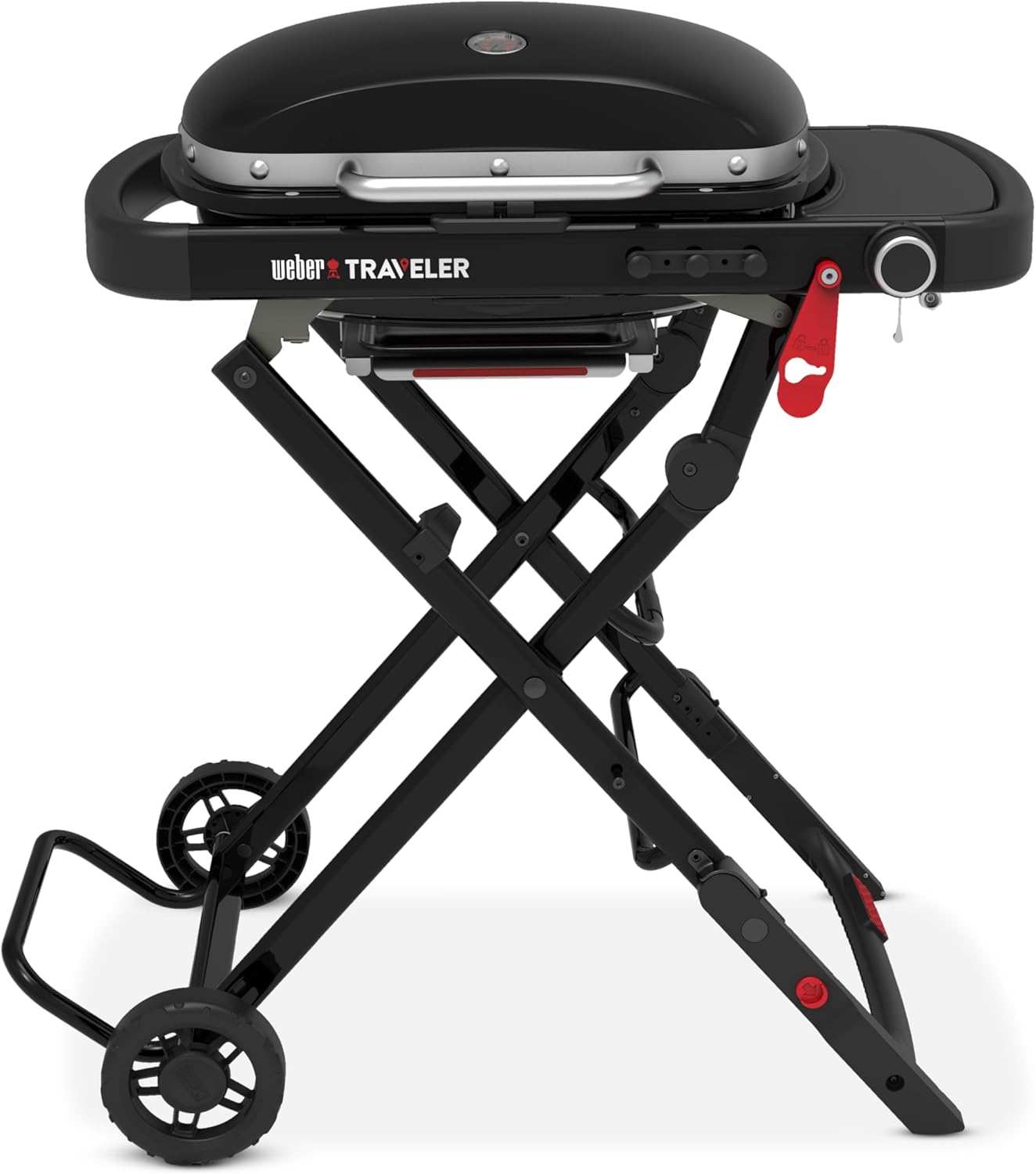 Weber - Traveler Compact - 52x36 cm - barbecue gaz pliable portable, 1 brûleur, thermomètre intégré