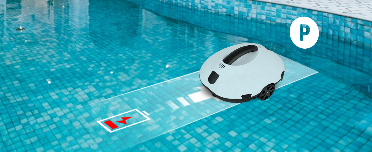 Robot de nettoyage de piscine sous-marine en action, représenté en train de glisser sur le fond d'une piscine bleu vif dans plusieurs vues.