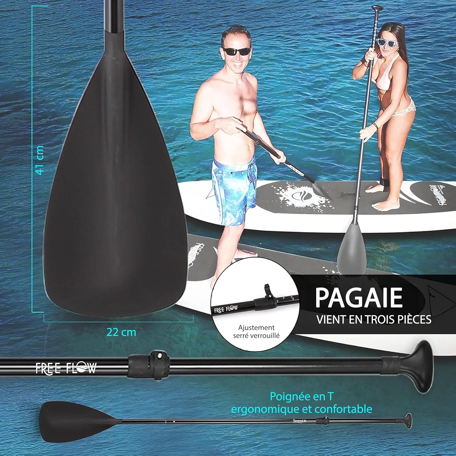 SereneLife Stand Up Paddle Gonflable Adulte 6” – Planche de Paddle avec Accessoires Sup, Sac de Transport, Pont Antidérapant, pour Mer, Lac, Rivière