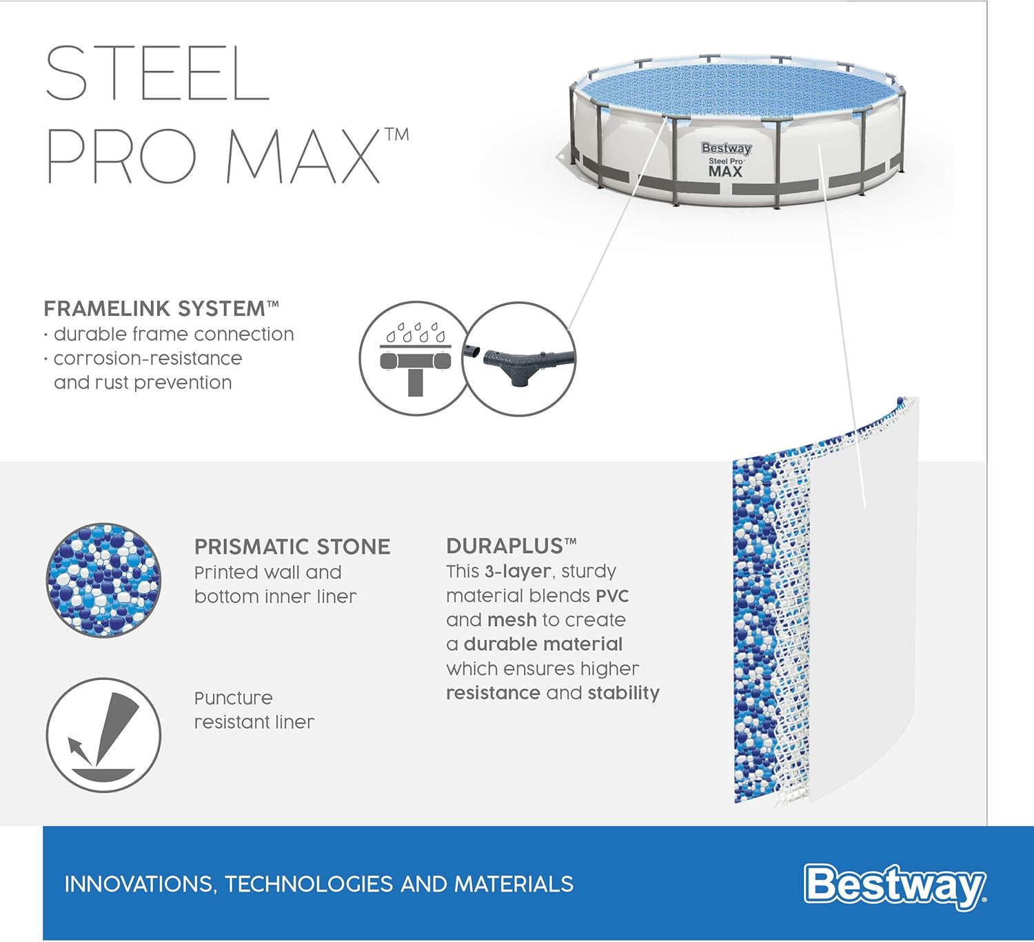 Bestway - Steel Pro Max piscine ronde - 366x100 cm - hors sol, robuste