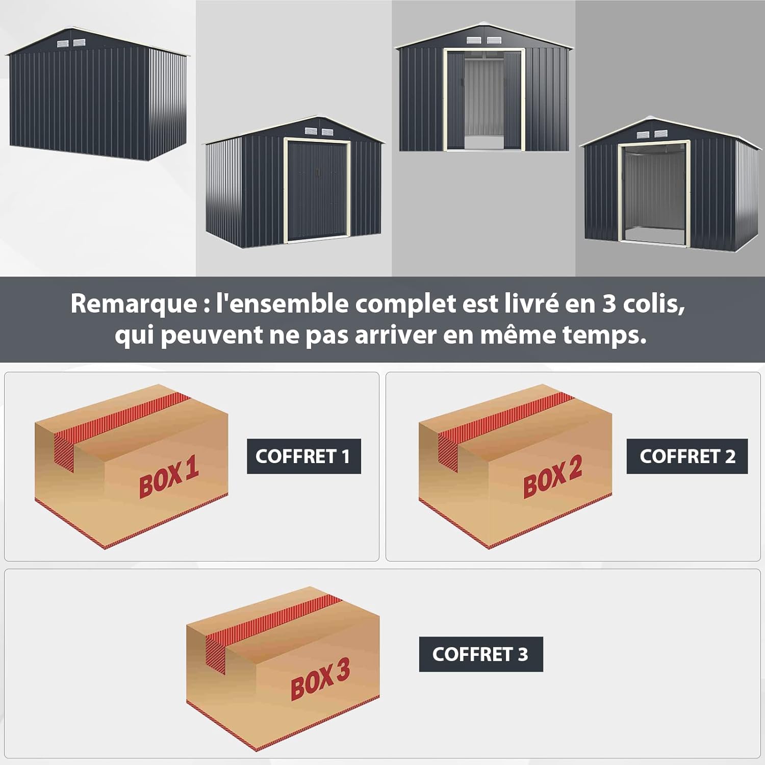 COSTWAY Abri de Jardin en Métal 5.2㎡ avec 2 Portes Coulissantes Verrouillables, Cabane Jardin Rangement 4 Trous d’Aération Toit Penché, pour Vélo, Poubelle, Gris (277,5 x 191 x 202,5cm)