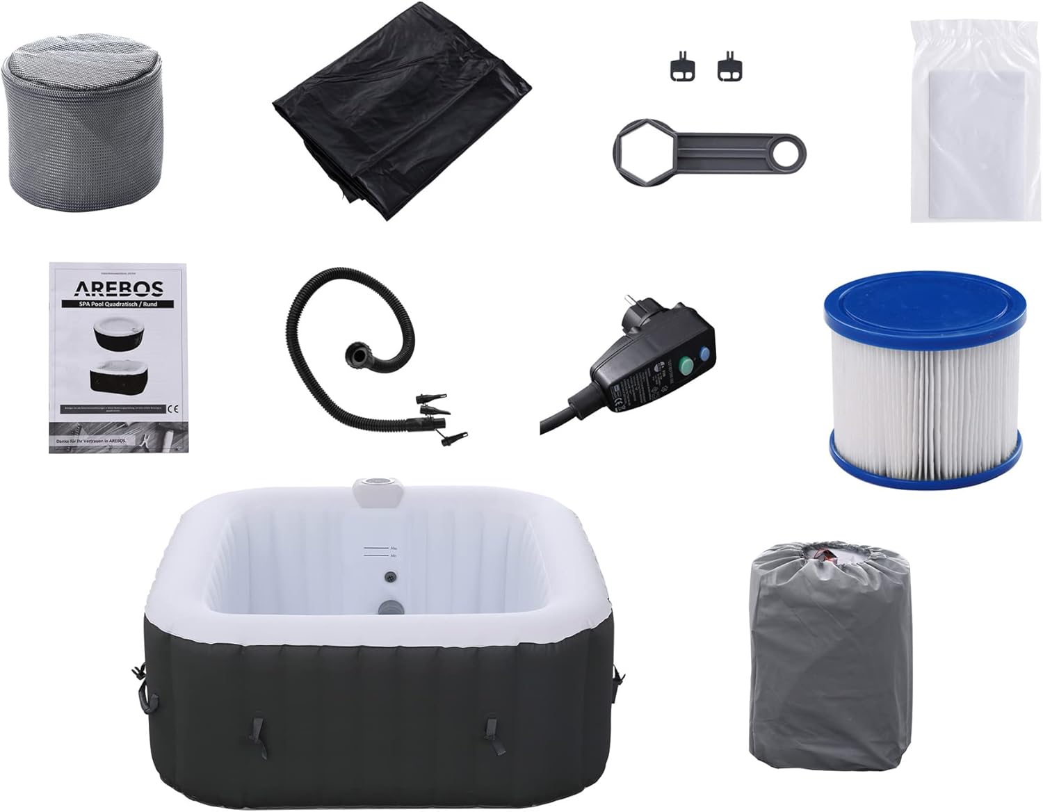 Arebos - Spa gonflable carré 154x154cm - 4 personnes, 100 jets, 600L