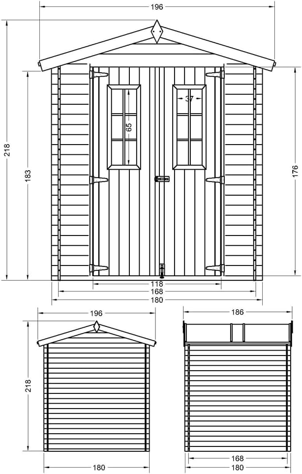 Timbela - Abri de jardin bois traité, 186x196x218 cm, 2,82 m², sol inclus, M320C+M320G