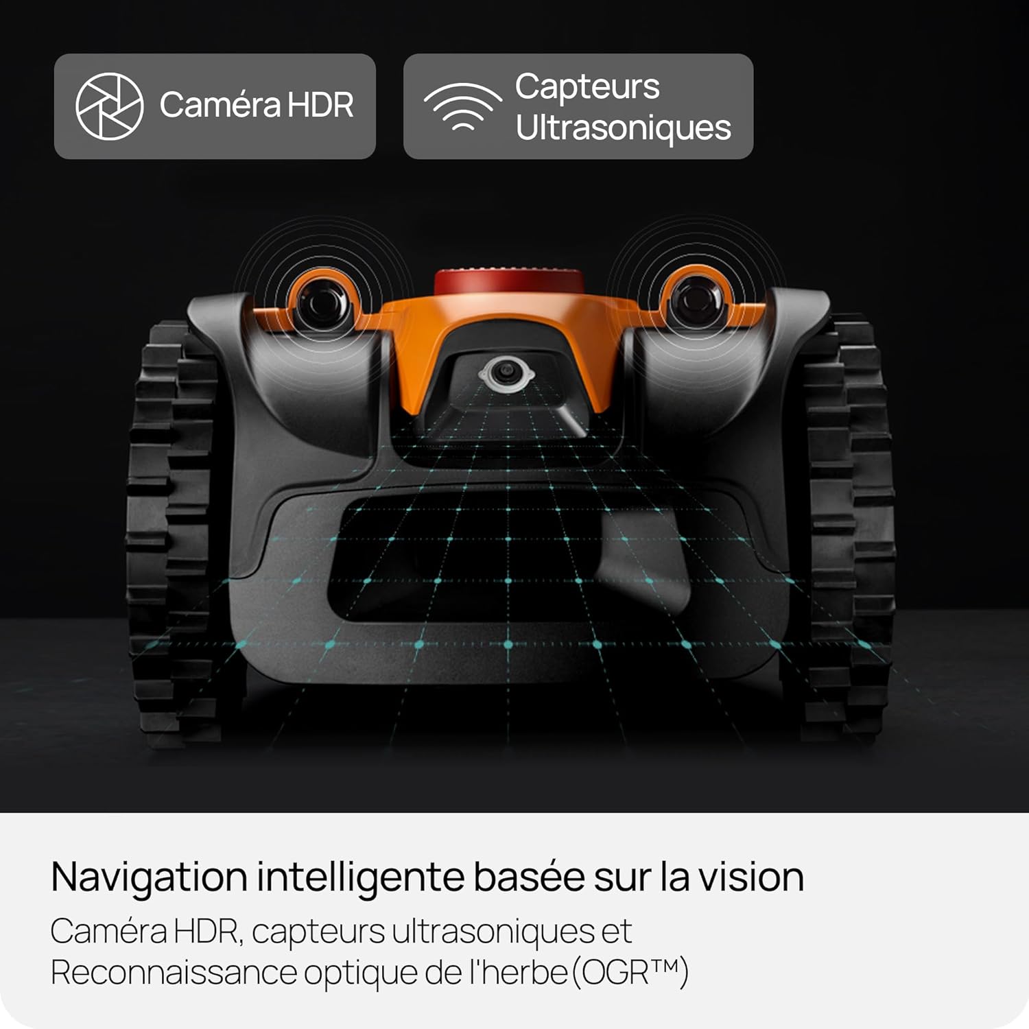 LawnMaster - Robot tondeuse caméra/app, 500m², sans fil, LCD