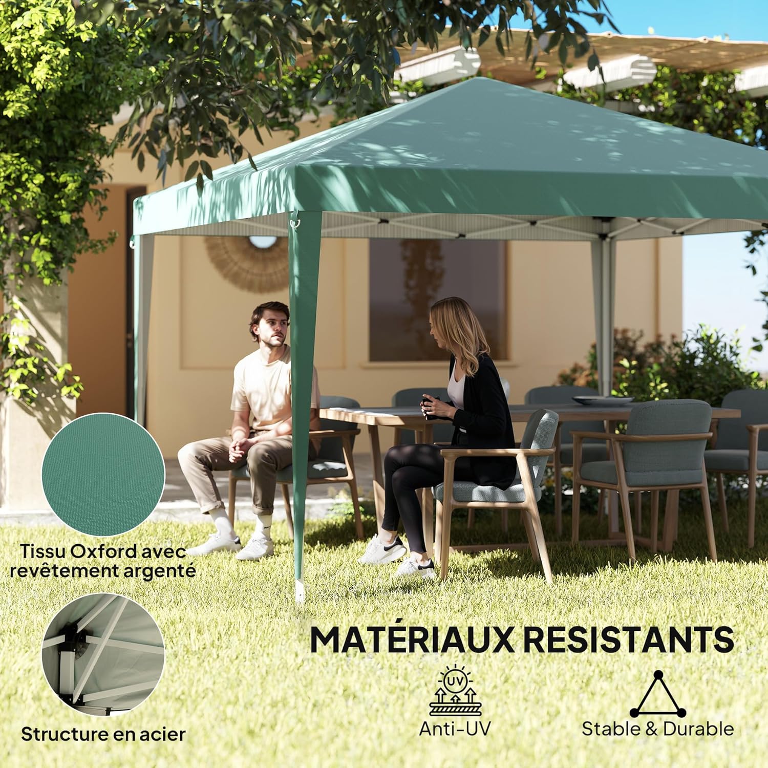 Outsunny - tonnelle pliante 3x3m - anti-UV, sac de transport, acier, vert