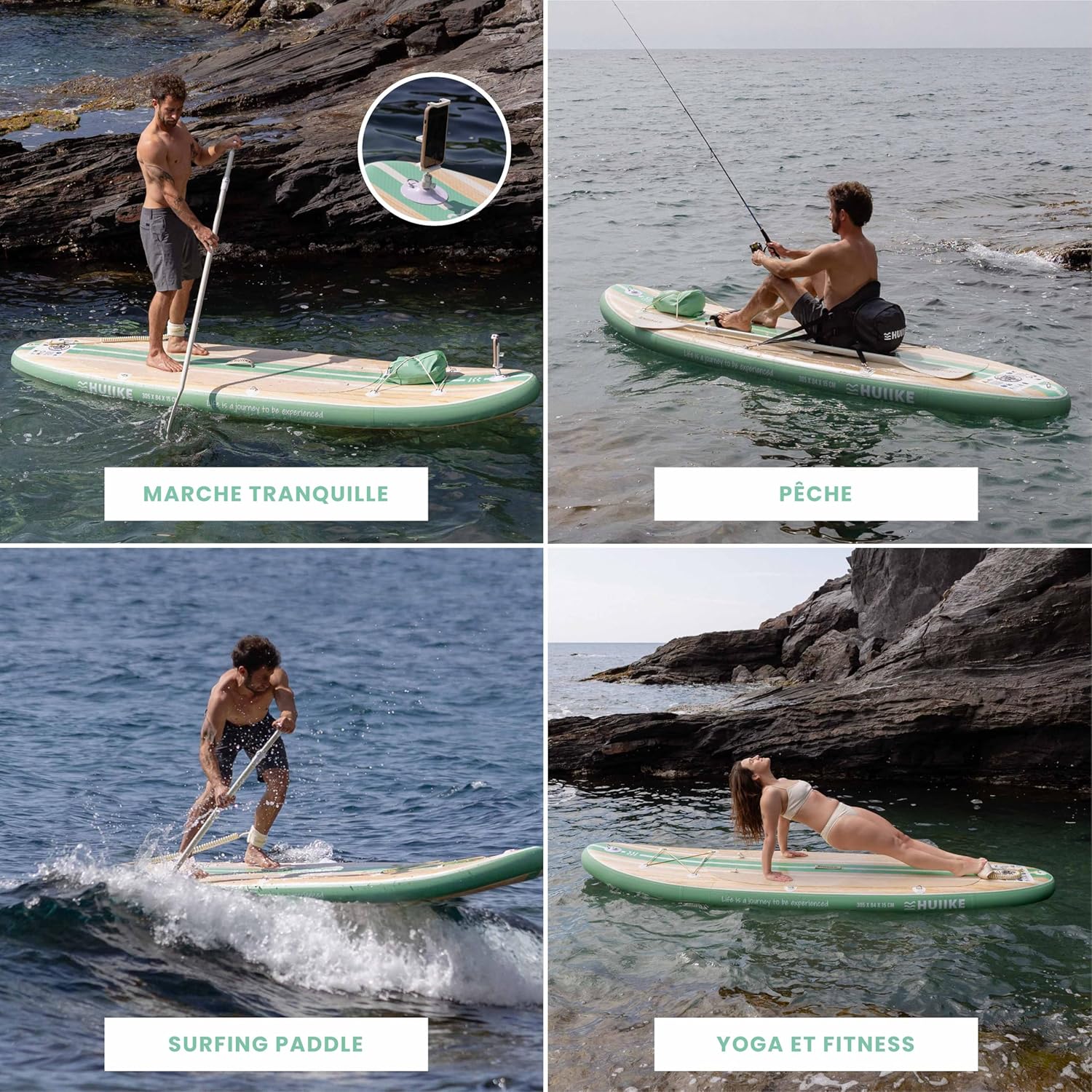 HUIIKE Paddle Gonflable Adulte avec Accessoires Inclus, Pagaie, Ailerons, Pompe. Planche de Stand Up Paddle Grande Stabilité et Résistance. 305 x 84 x 15 cm, Jusqu'à 130 kg