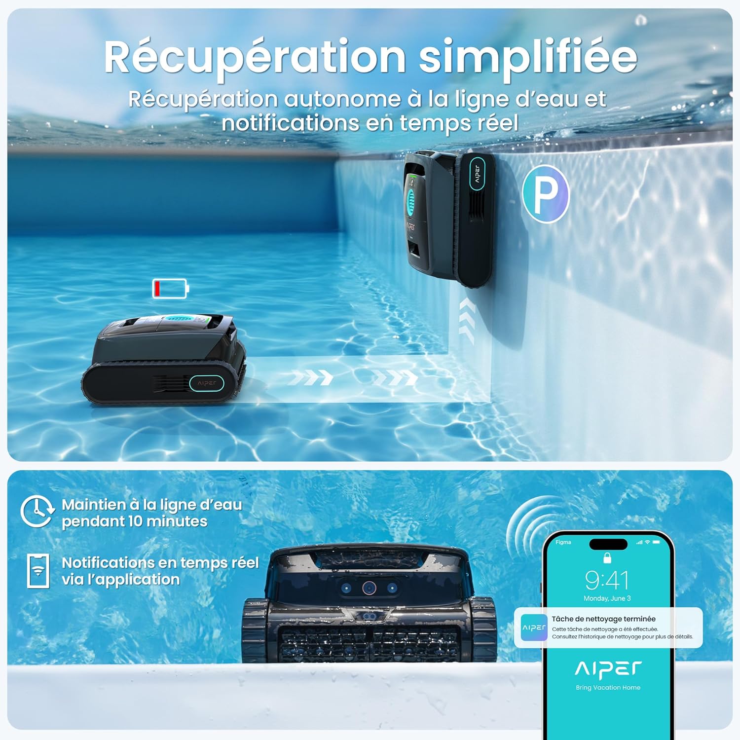 AIPER - Scuba V3 - 200 m² - Robot piscine IA, sans fil, filtre 3μm, fond et parois V3