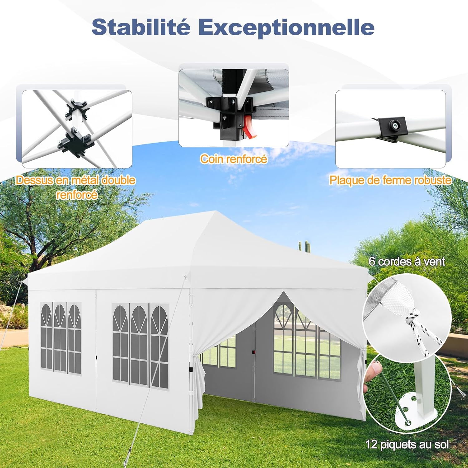 RELAX4LIFE - tonnelle pliante série 3x6 - 3x6 m - imperméable, 6 parois amovibles, hauteur réglable, portes zippées, ant