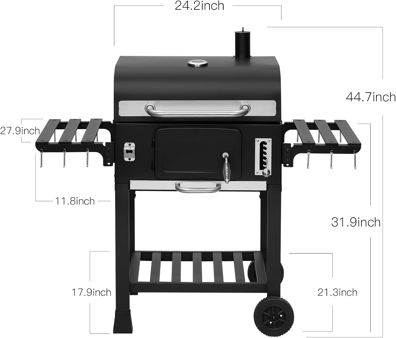 TEENO - Chariot XXL barbecue charbon, couvercle, thermomètre, gants, fumoir
