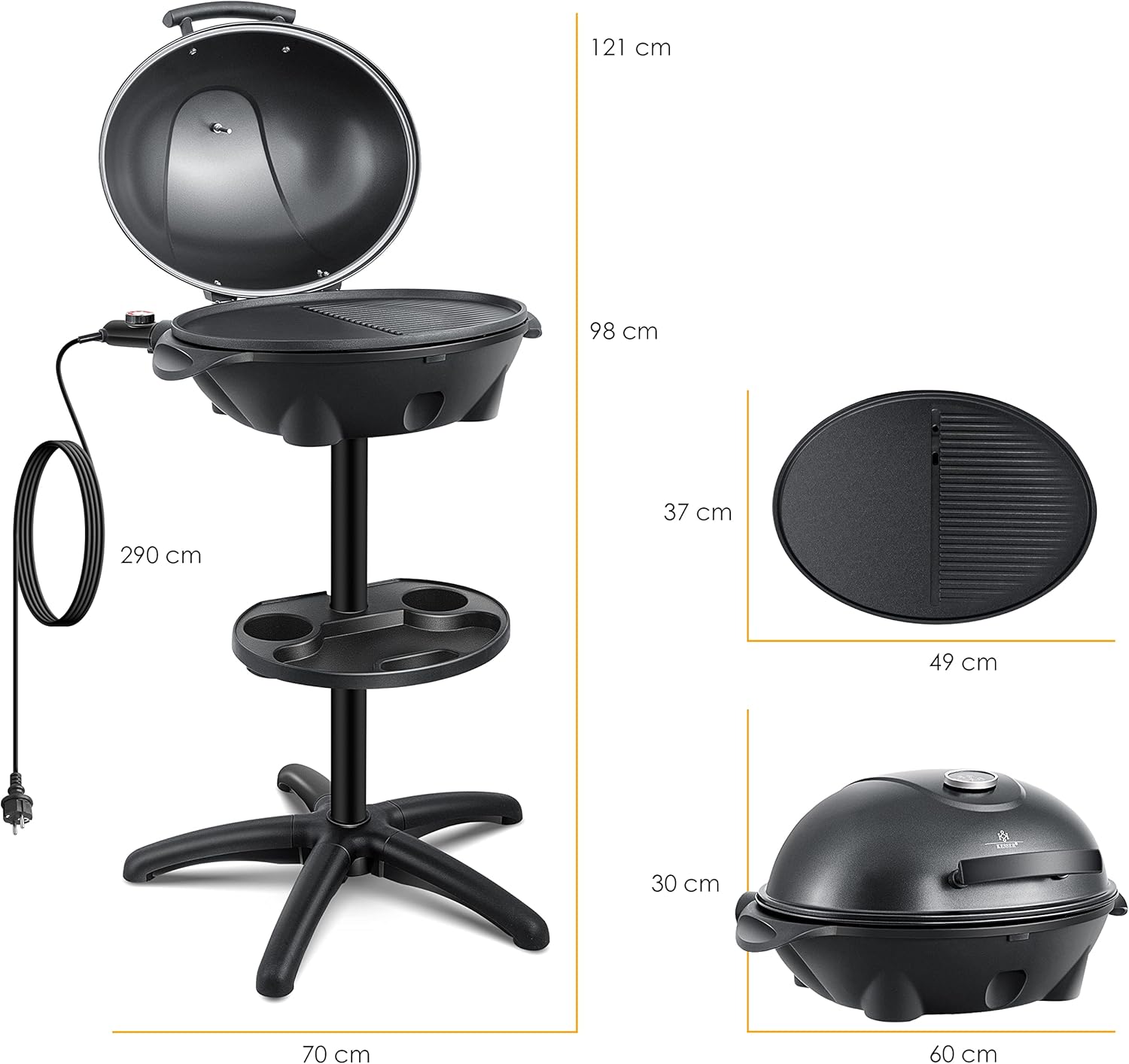 KESSER - Gril électrique 2en1 sur pied XXL - 2400W, thermomètre, revêtement antiadhésif
