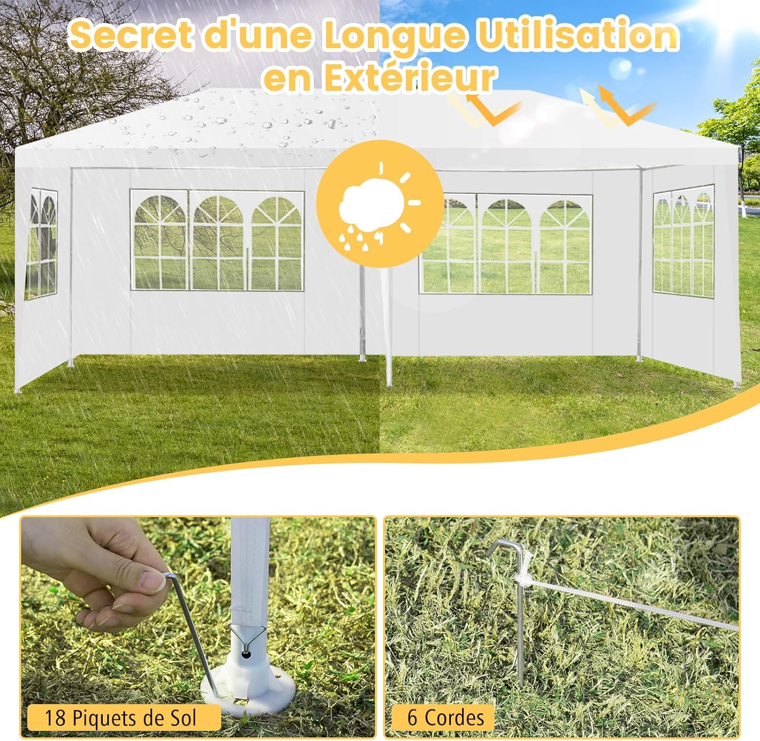 COSTWAY - tonnelle de jardin 3x6m, 4 parois amovibles, sac, blanc