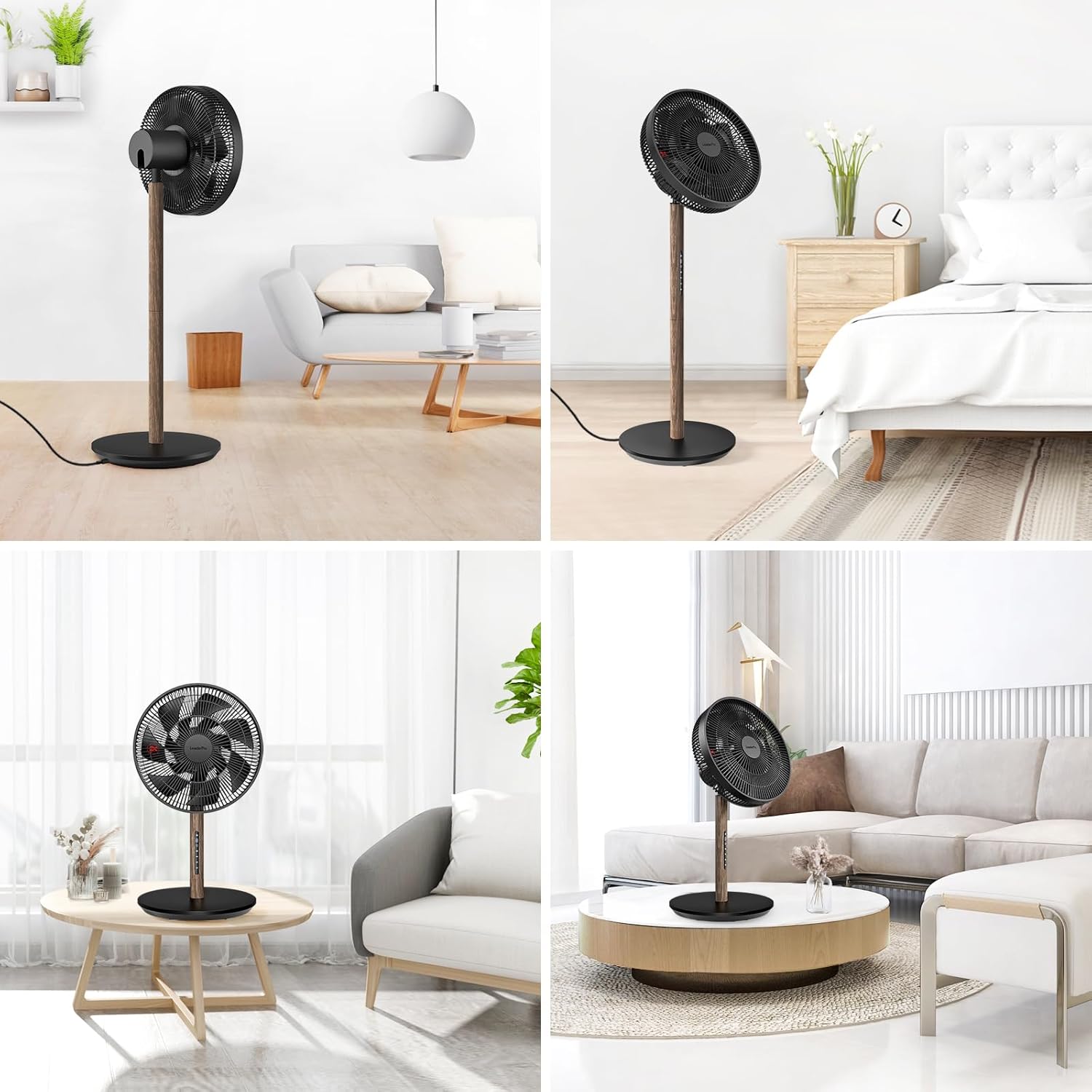 LeaderPro Ventilateur sur Pied Silencieux 12,8 dB avec Télécommande, Débit d'Air de 1980 m³/h, Double Lames Puissantes, Oscillation 120°, 8 Vitesses, Minuterie 8 h, Hauteur Réglable, Moteur DC, Noir