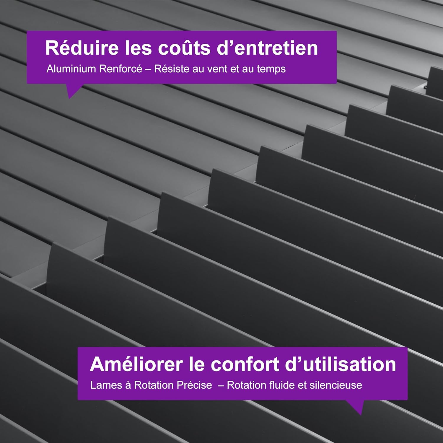 PURPLE LEAF - Pergola adossée 3x3.65m aluminium lames orientables durable