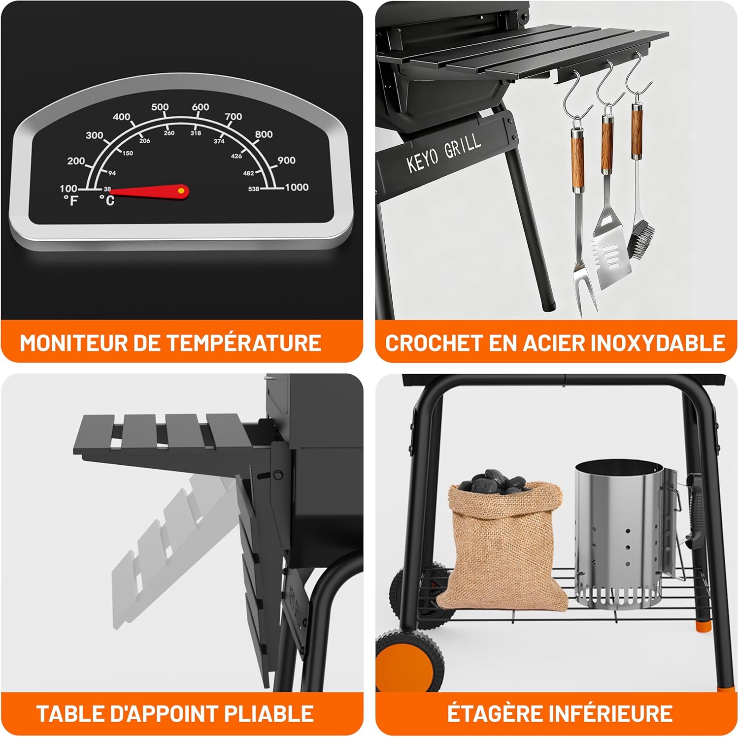 KEYO Grill 23 pouces barbecue pentagonal, chromé, 469 Sq In-23 Pouces