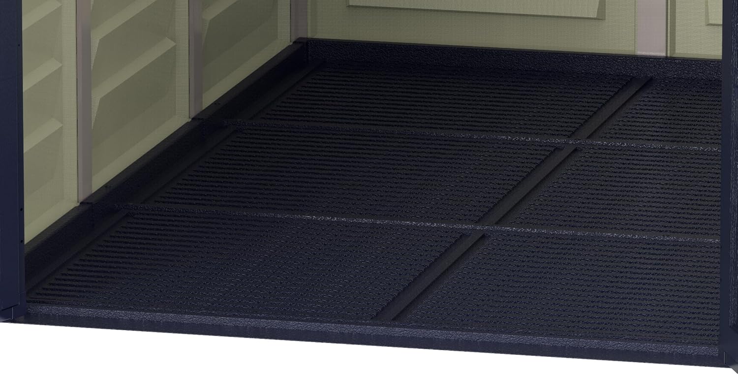 Duramax YardMate PLUS 5 x 8 (4.28 m²) Abri de jardin en plastique avec plancher en plastique robuste, structure de toit en métal robuste, ignifuge et sans entretien, Gris foncé/ Adobe