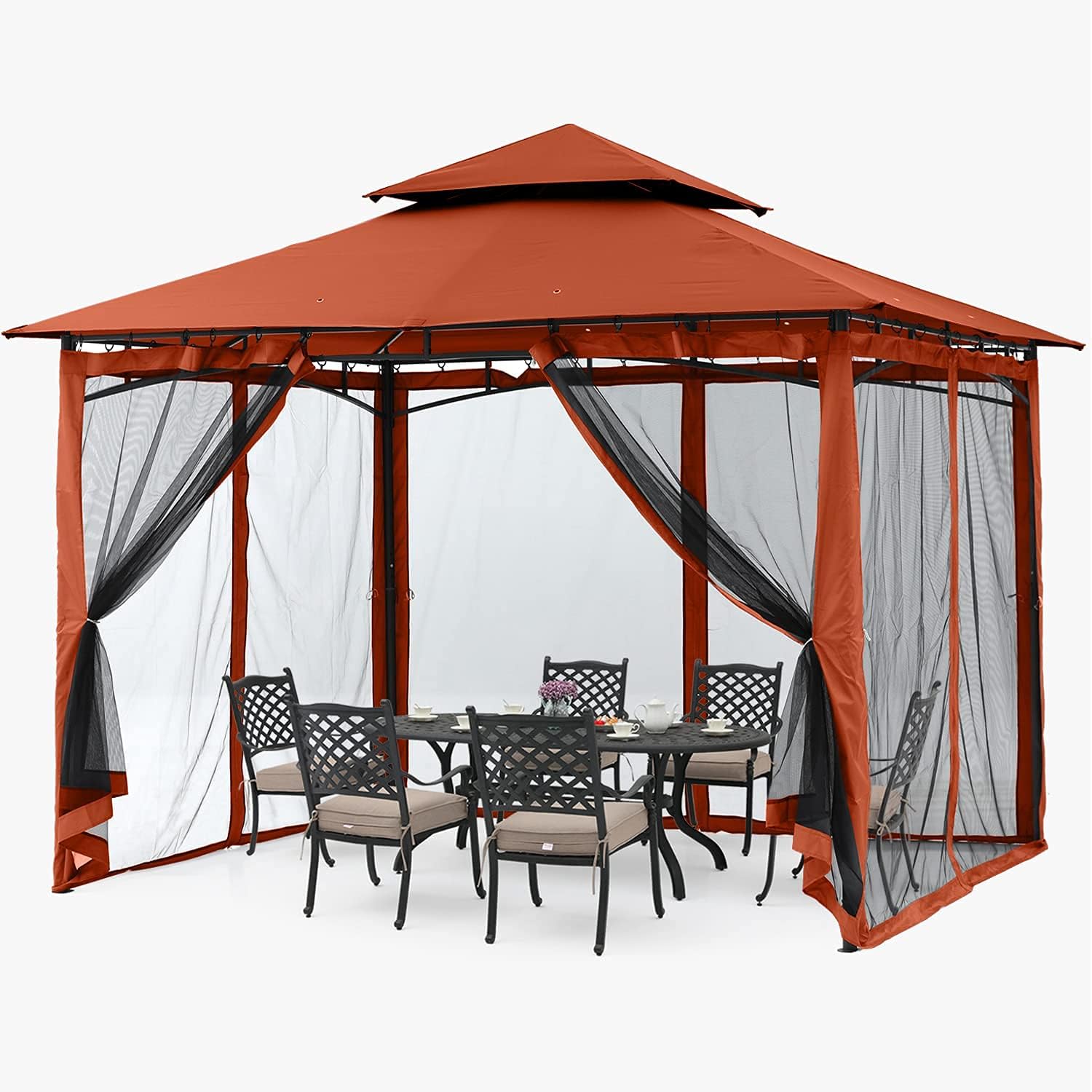 ABCCANOPY - tonnelle jardin double toit 3,35x3,35m, filet ombre, rouge