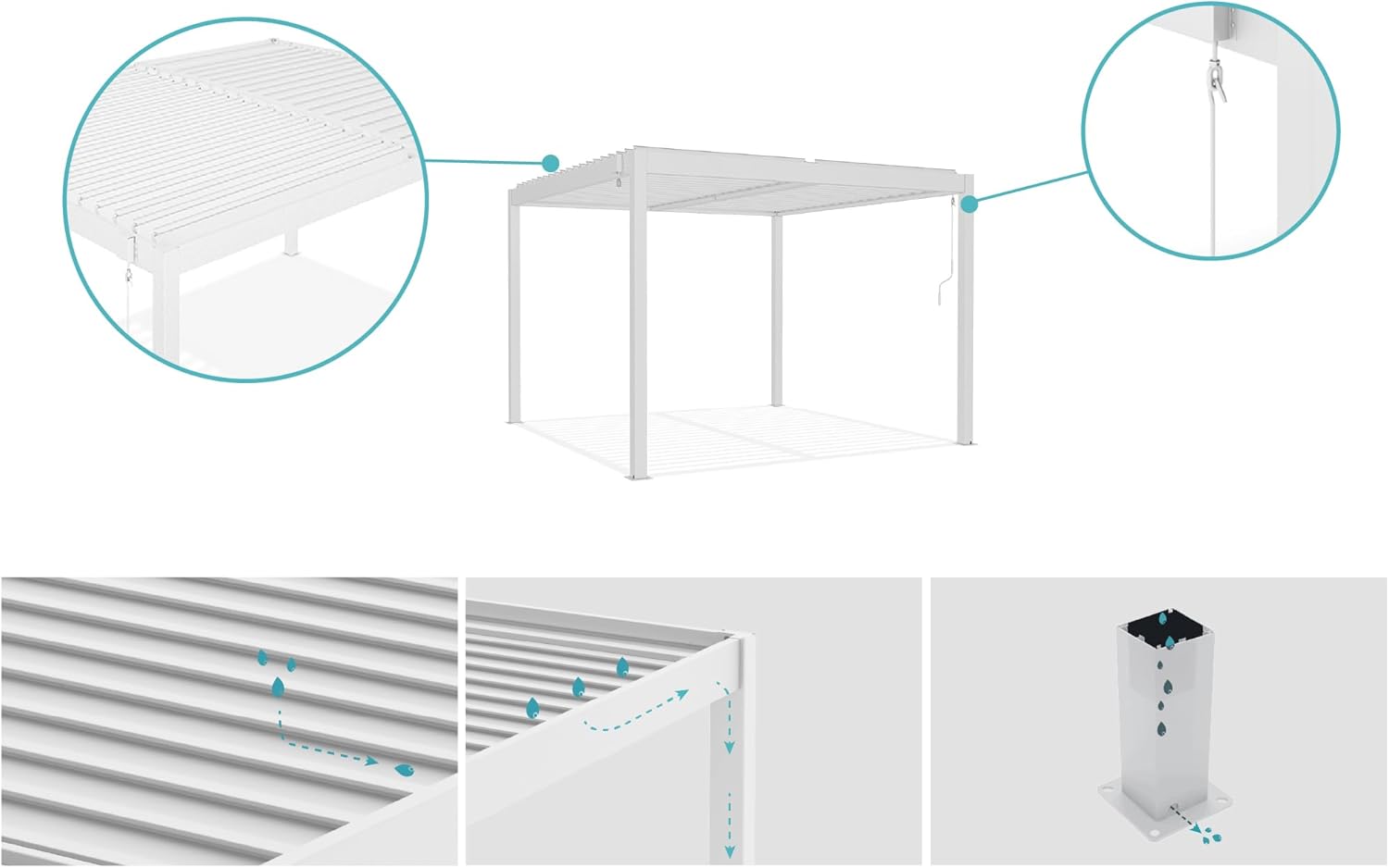 CAZEBOO - Piana - 3x3 m - pergola alu blanc, lames acier orientables