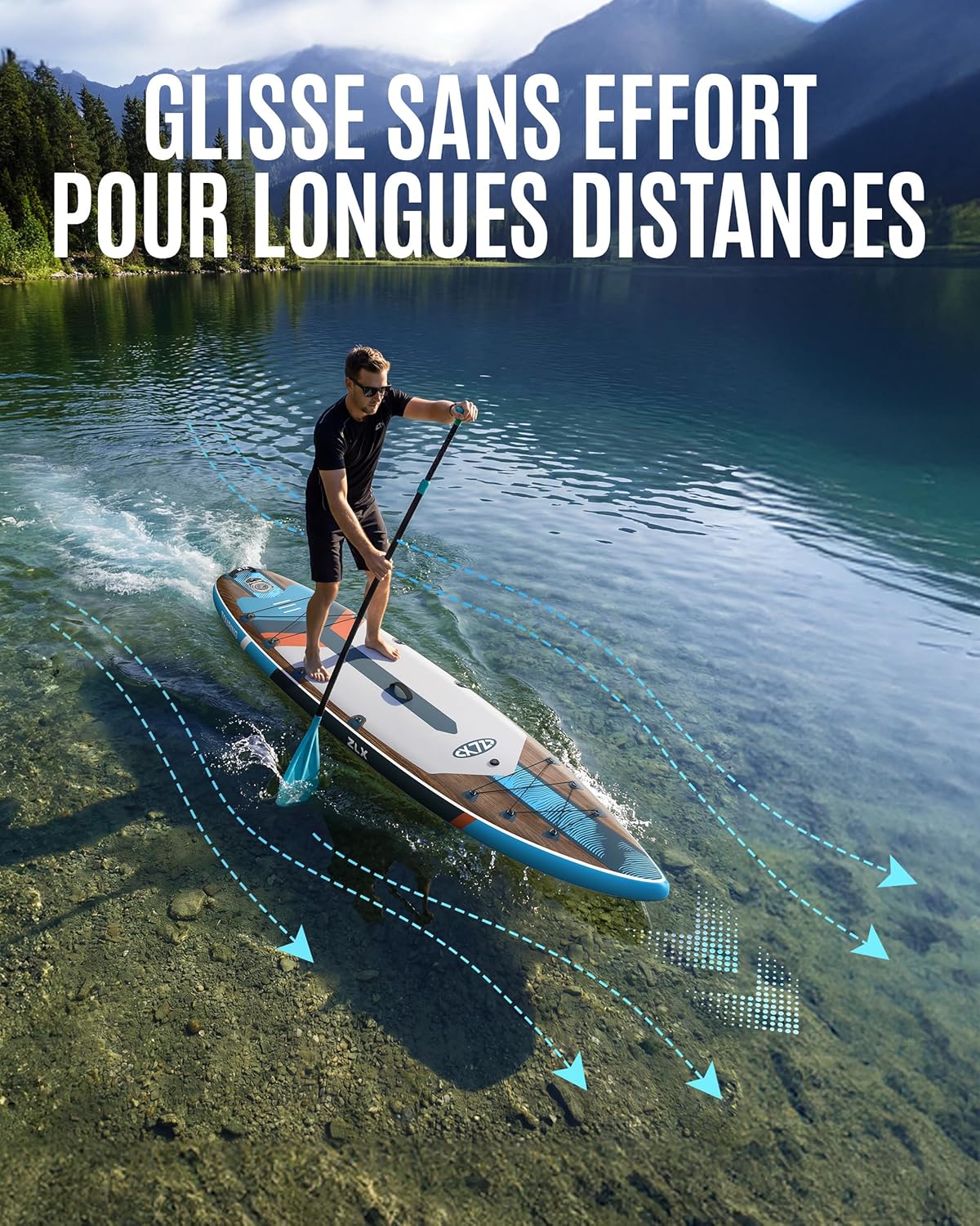 ZLX - Planche Paddle Touring - 350cm - rapide, stable, siège kayak, charge 180kg