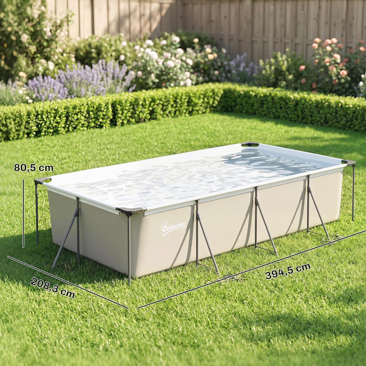 Outsunny - Piscine tubulaire familiale 394x208x80cm, PVC triple couche, structure stable, facile à monter - 6075L