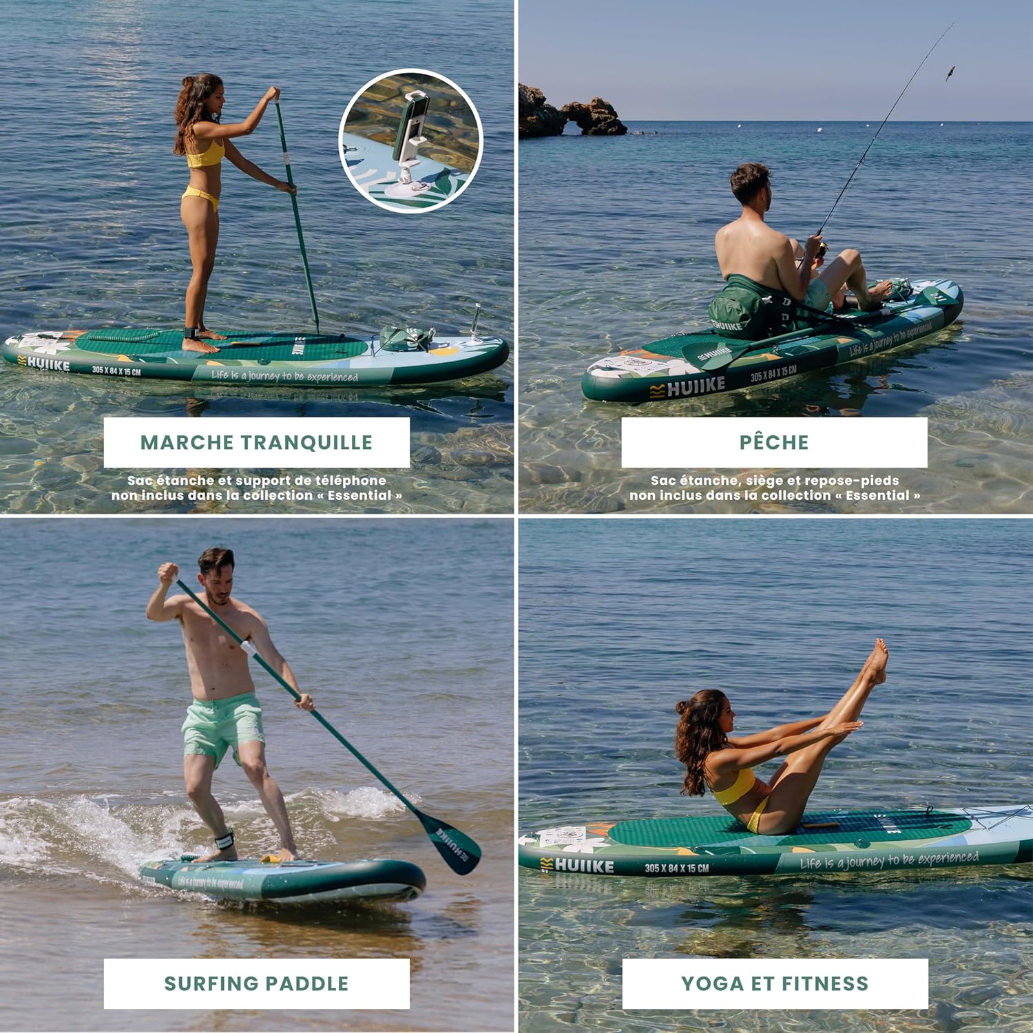 HUIIKE Paddle Gonflable Adulte avec Accessoires Inclus, Pagaie, Ailerons, Pompe. Planche de Stand Up Paddle Grande Stabilité et Résistance. 305 x 84 x 15 cm, Jusqu'à 130 kg